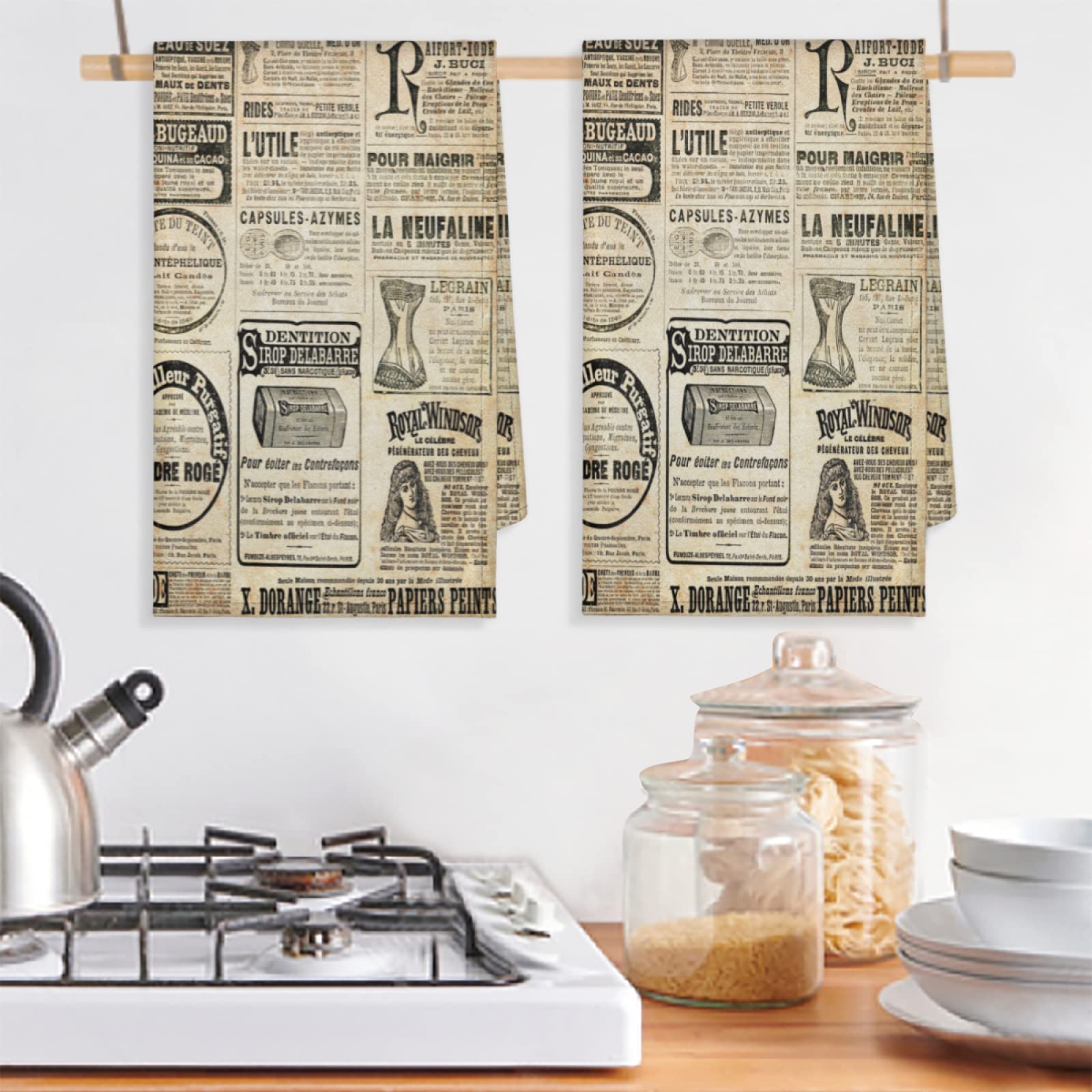Set 2 Strofinacci Da Cucina Vintage – Pizza Con Bacio Dello Chef – 30x43 Cm – Con Passante Per Appendere