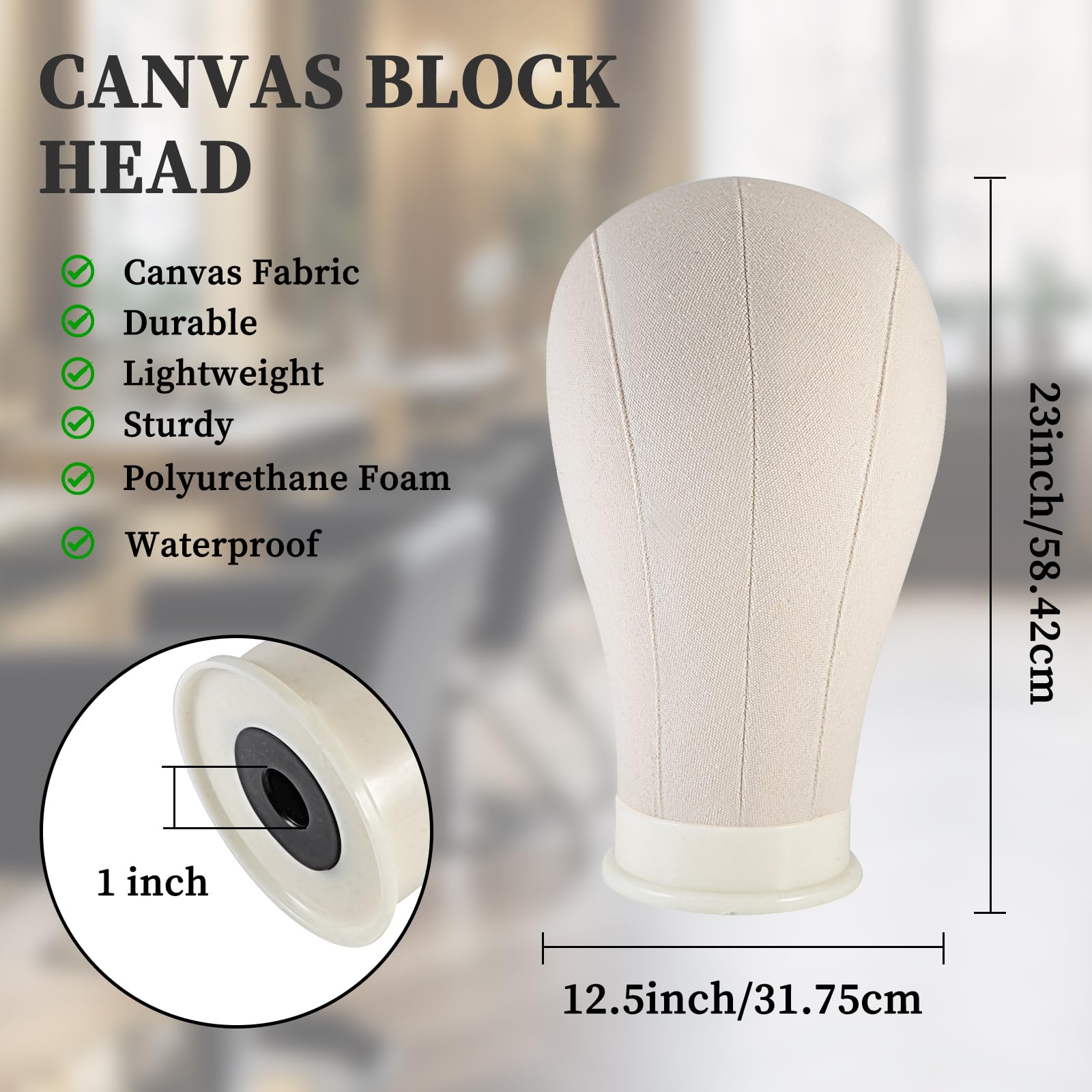 Tete de Perruque en Toile 23"(58cm),Tete Perruque avec Trepied,Tête de Mannequin Pour Perruque avec Trépied,Support Perruque pour Making Perruques