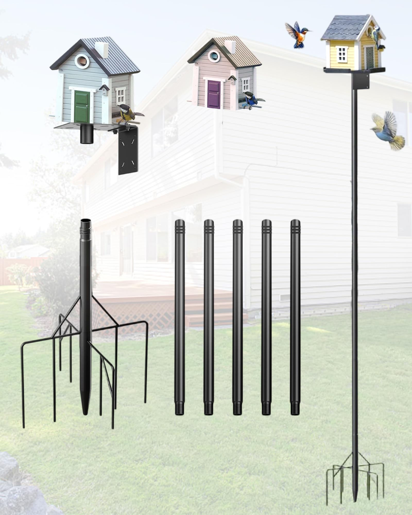 Photo 1 of 2026 New Heavy Duty Bird Feeder Pole,92 Inch Adjustable Bird House Pole for Outdoors,9-Prong Base & 1-Inch Dia Metal Mounting Kit,Bird Feeder Stand for Decor, Birdwatching & Weather Stations