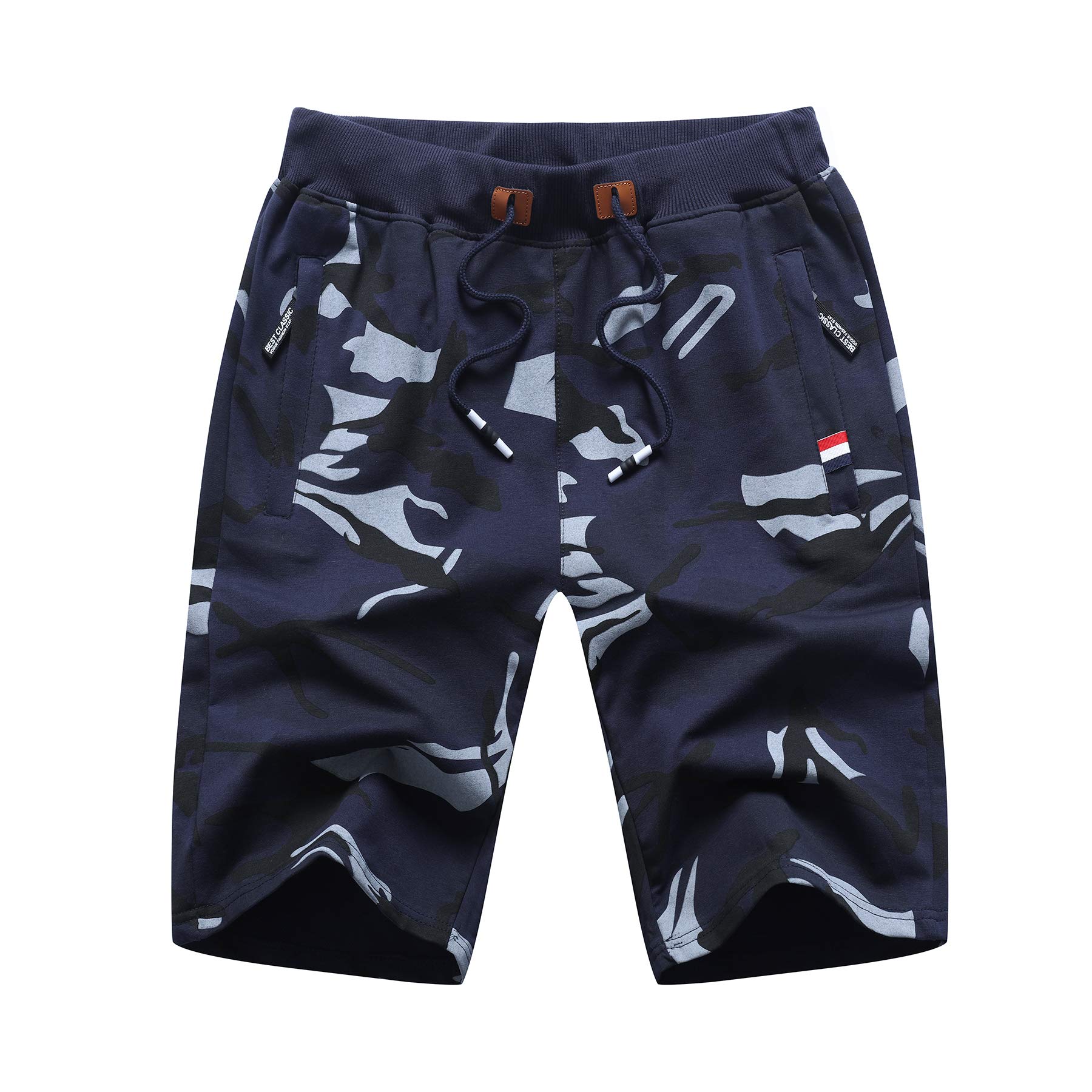 Big Boy's Casual Shorts Summer Cotton Classic Fit Elastic Waist Shorts with Zipper Pockets