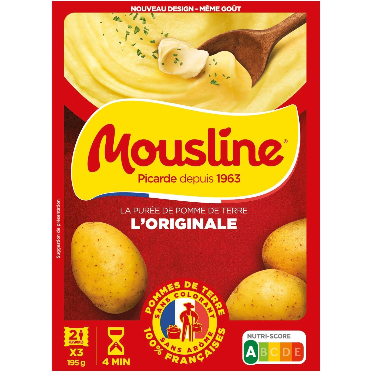 MOUSLINE – Purée Instantanée Onctueuse et Pratique, Flocons de Pommes de Terre (3 x 65g) - Lot de 4 - vendu par Lot