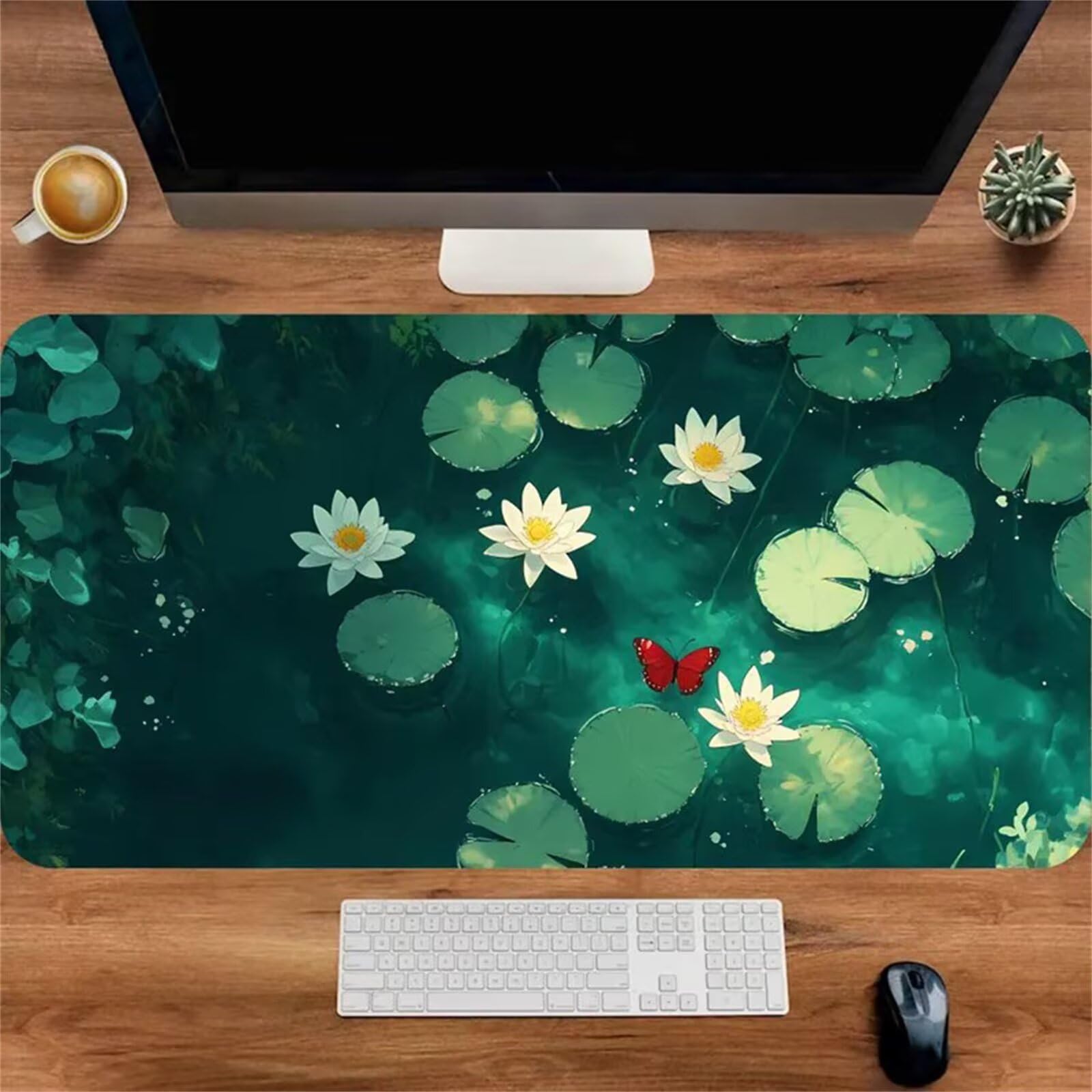 Alfombrilla Gaming XXL 700x300mm con base de goma y bordes cosidos diseño Flor de Loto 6