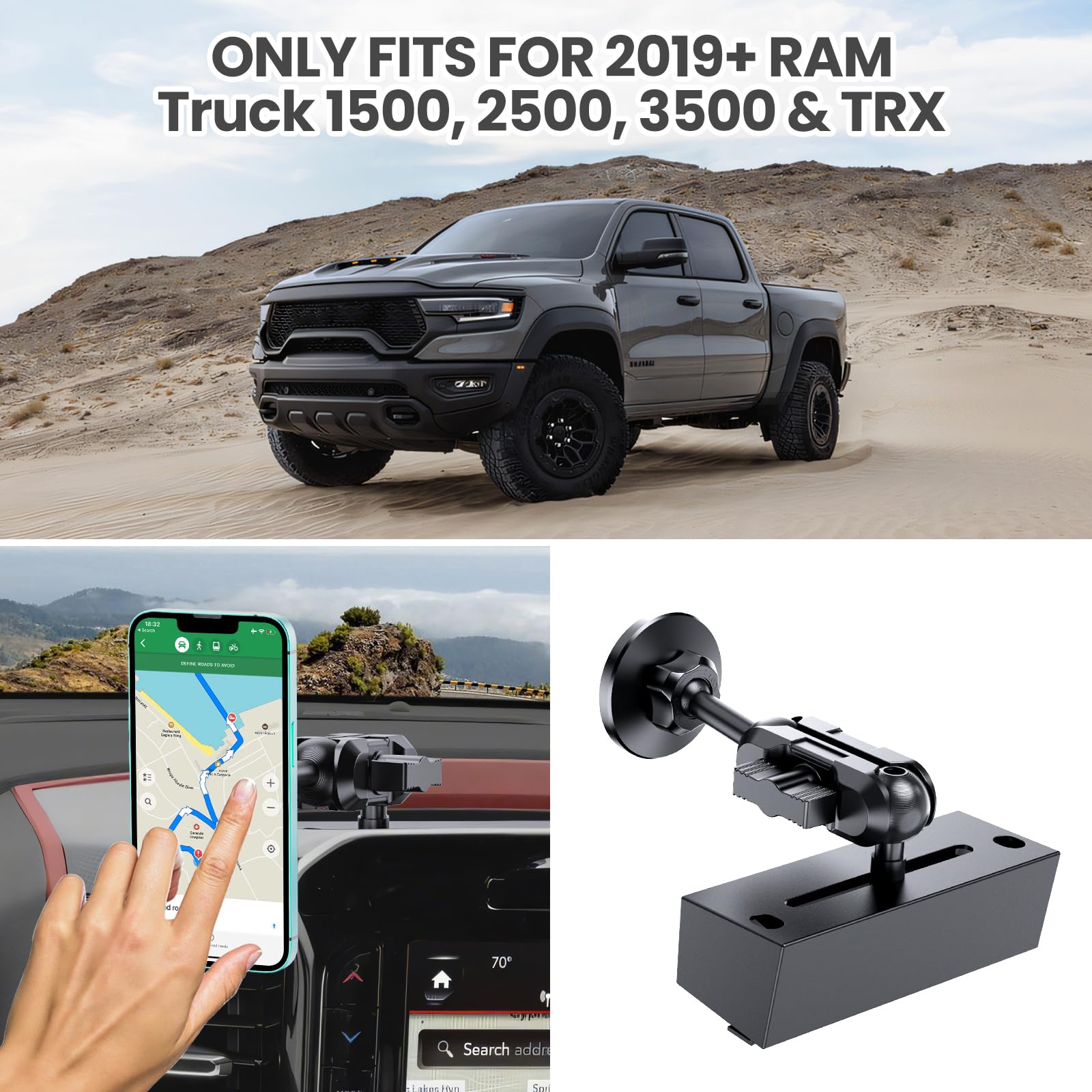 2018 Ram 1500 Accessories Magnetic Phone Mount For Ram 1500 (2013-2018) &  2019+ Classic - No Drill Installation 2013-2018 Dodge Ram Holder