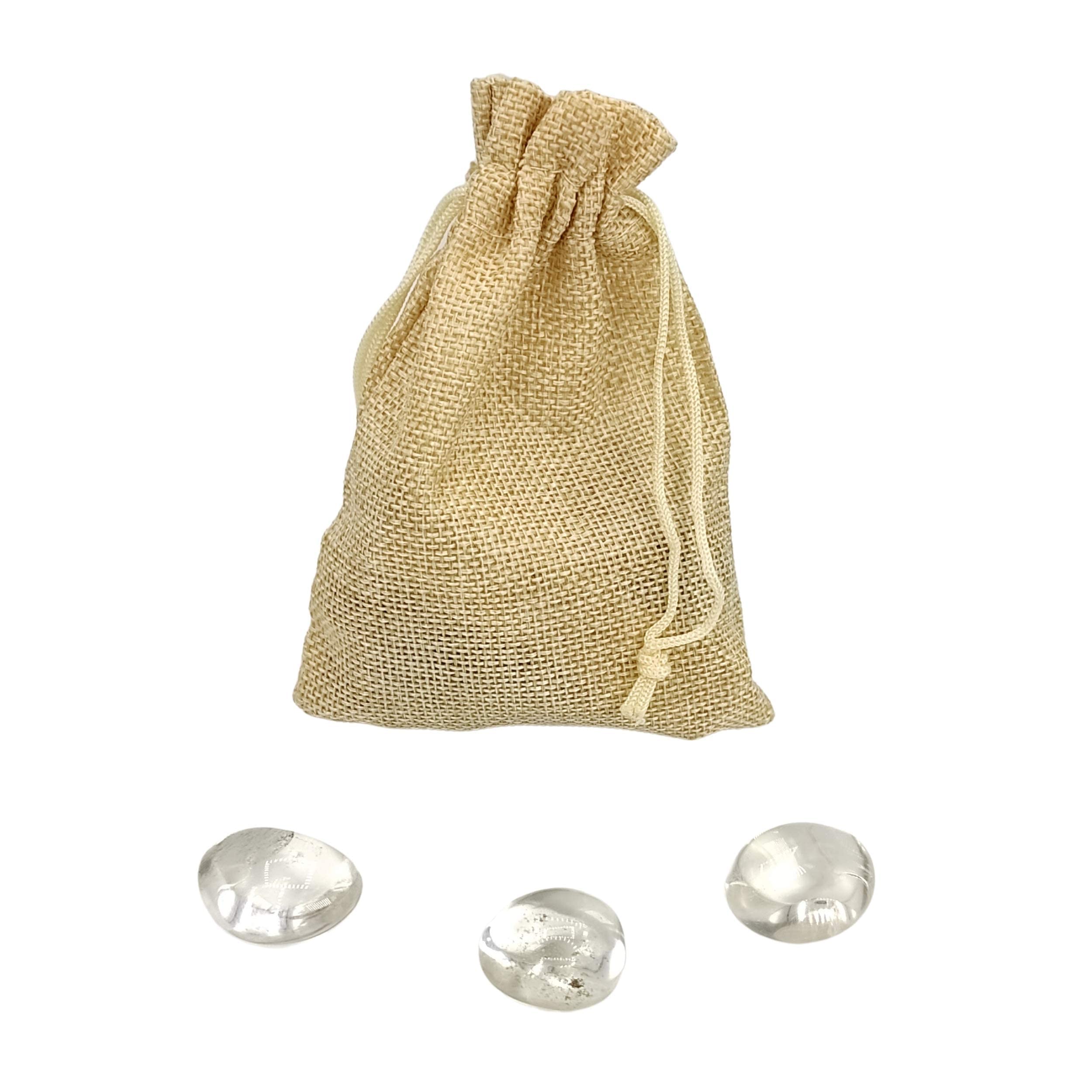 Swadeshi Desire Premium Natural Crystal Clear Quartz Tumbled Stone Pebbles Reiki Healing Crystals Aura Chakra Vastu Feng Shui (Jute Bag, 50grams)