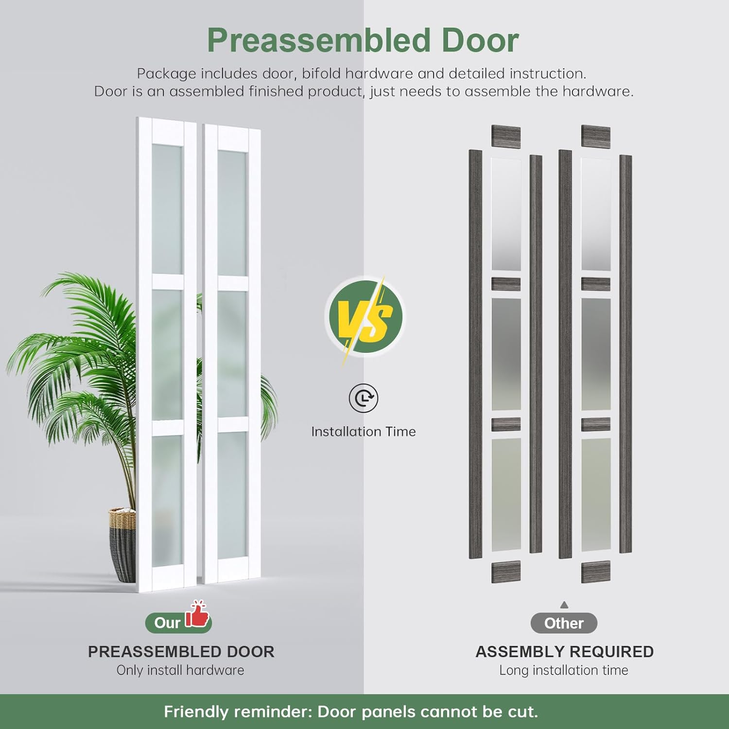 Bifold Doors for 28"×80" Opening, Preassembled White Frosted Glass Folding Barn Door, Sliding Interior Wood Panel Closet Bifolding Door with Concealed Hardware Kit Included