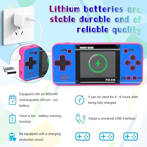 Miniatura 3 de Juego portátil para niños, 220 videojuegos de 32 bits integrados, pantalla IPS de 3.0", juego portátil recargable, mini arcade de viaje, juguetes