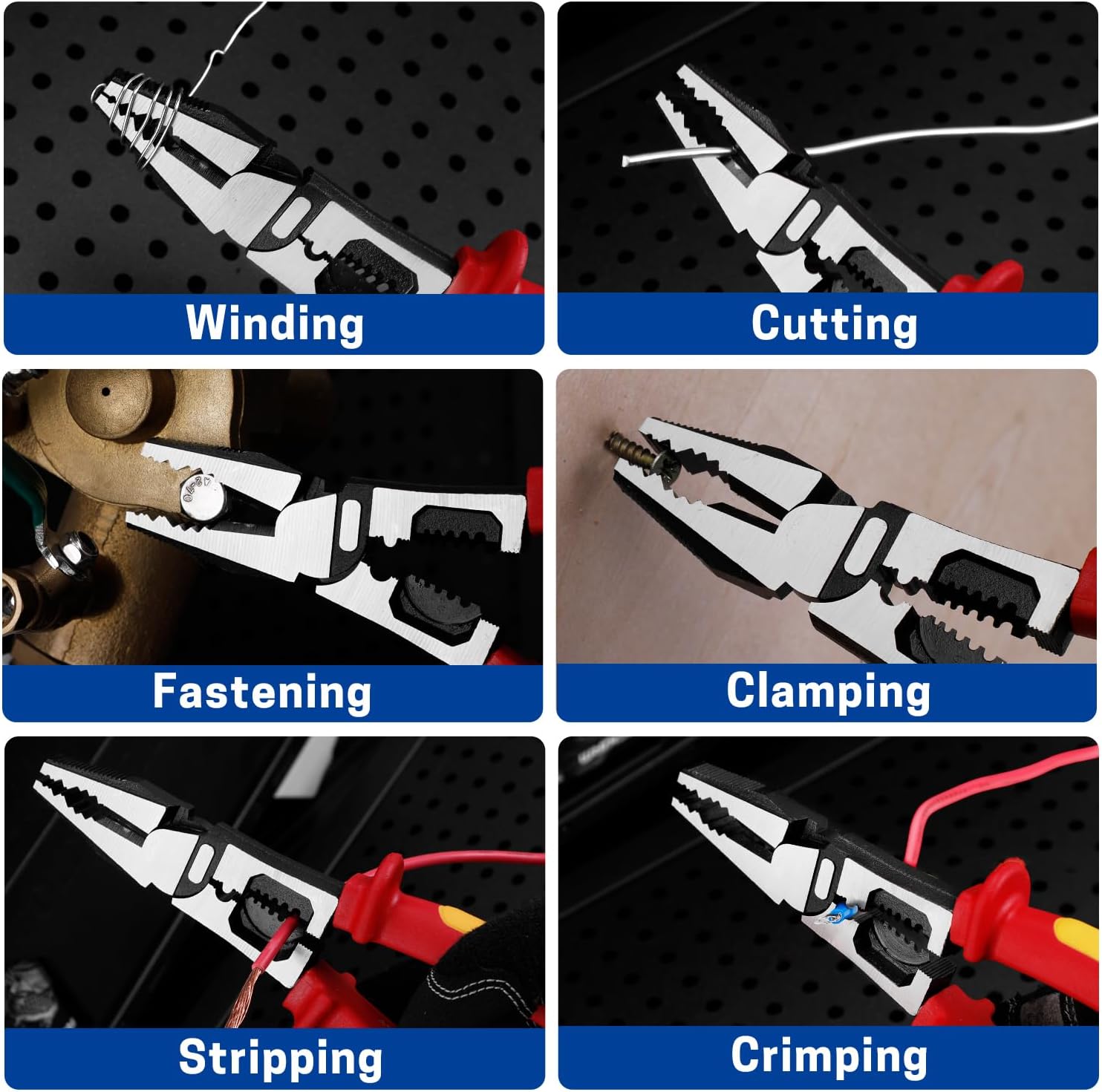 9 Inch 1000V Insulated Linesmans Pliers, Multipurpose Insulated Electrician Combination Plier with Wire Crimper/Stripper/Cutter, Heavy Duty Eccentric Pliers for Screwing, Crimping, Stripping, Shearing