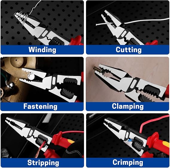 9 Inch 1000V Insulated Linesmans Pliers, Multipurpose Insulated Electrician Combination Plier with Wire Crimper/Stripper/Cutter, Heavy Duty Eccentric Pliers for Screwing, Crimping, Stripping, Shearing