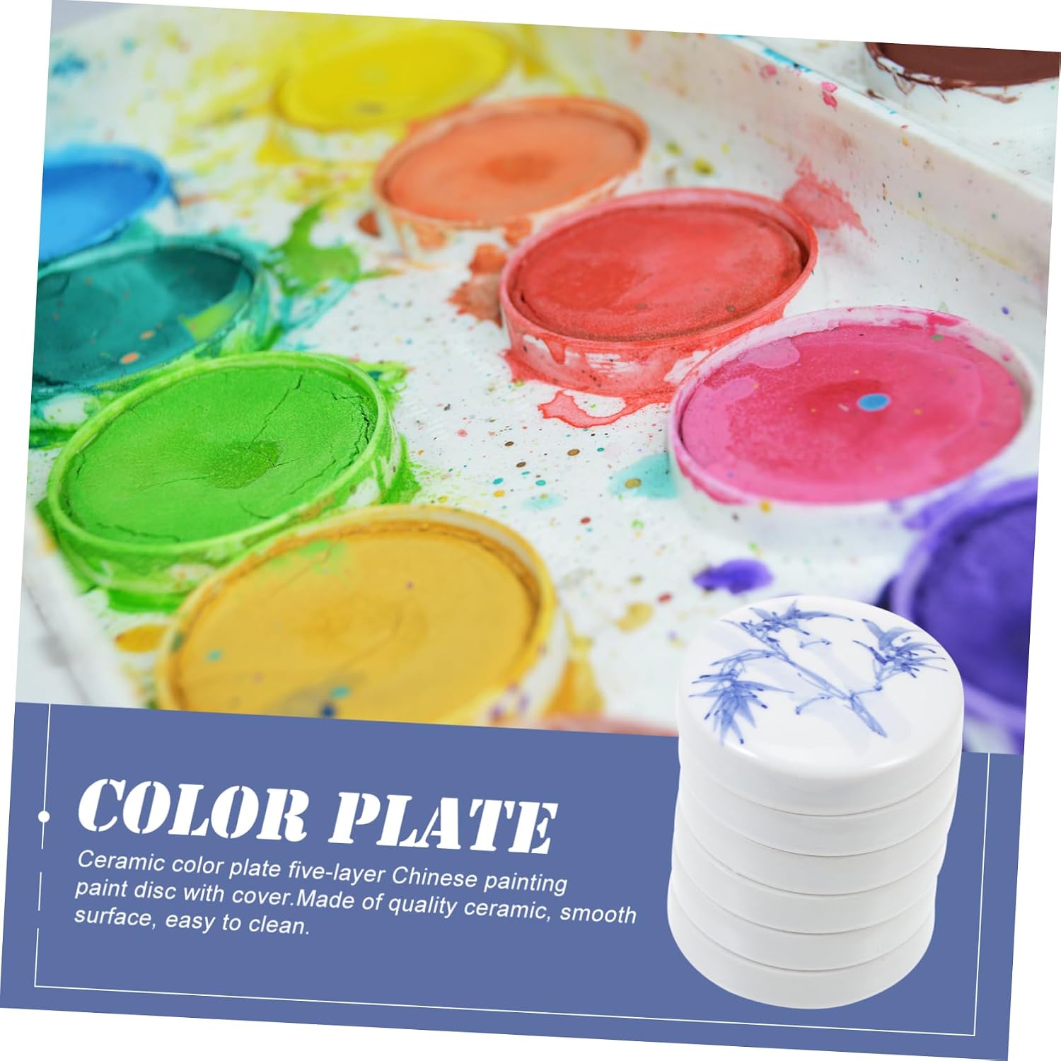 DOITOOL 1set Mixing Palette with Lid Lightweight Porcelain Painting Trays for Watercolor Oil Art Versatile Ink Dishes for Artists and Projects