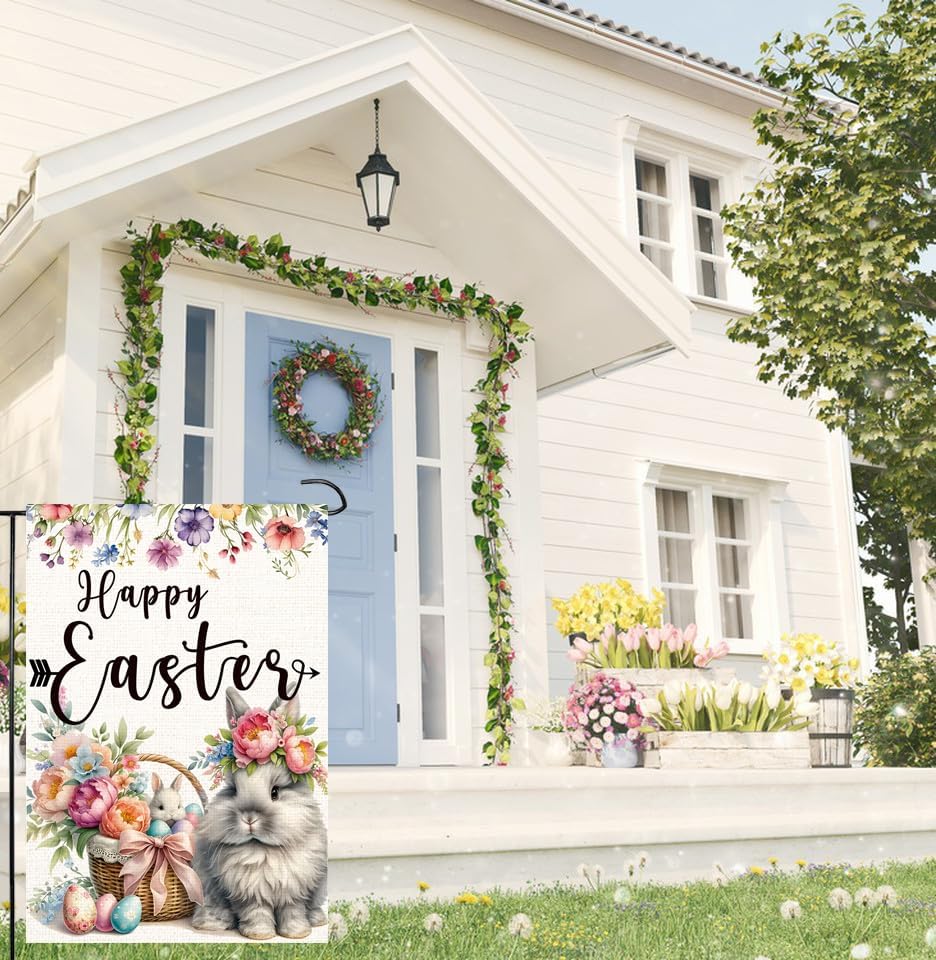 Happy Easter Garden Flag, Easter Egg Bunny Garden Flag Easter Garden Flags 12x18 Inch Double SidedFarmhouse Garden Flags Easter Yard Flag Easter Decorations Outdoor Decor - Image 3