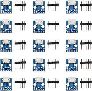 ZXUEZHENG 15pcs Female Micro USB to DIP 5-Pin Pinboard 2.54mm Micro USB Type Interface Power Adapter Board 5V Breakout Module