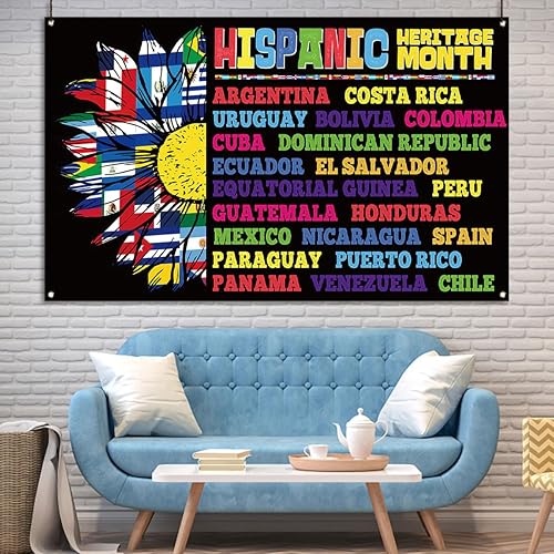 Miniatura 2 de Nepnuser Telón de fondo para cabina de fotos del mes de la herencia hispana, banderas de países de habla hispana, decoración de aula escolar para