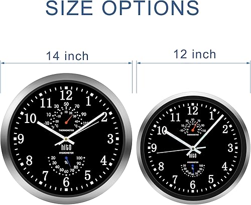Miniatura 10 de HITO Reloj de pared silencioso. Reloj de pared silencioso con marco de metal y tapa de cristal de 10 pulgadas