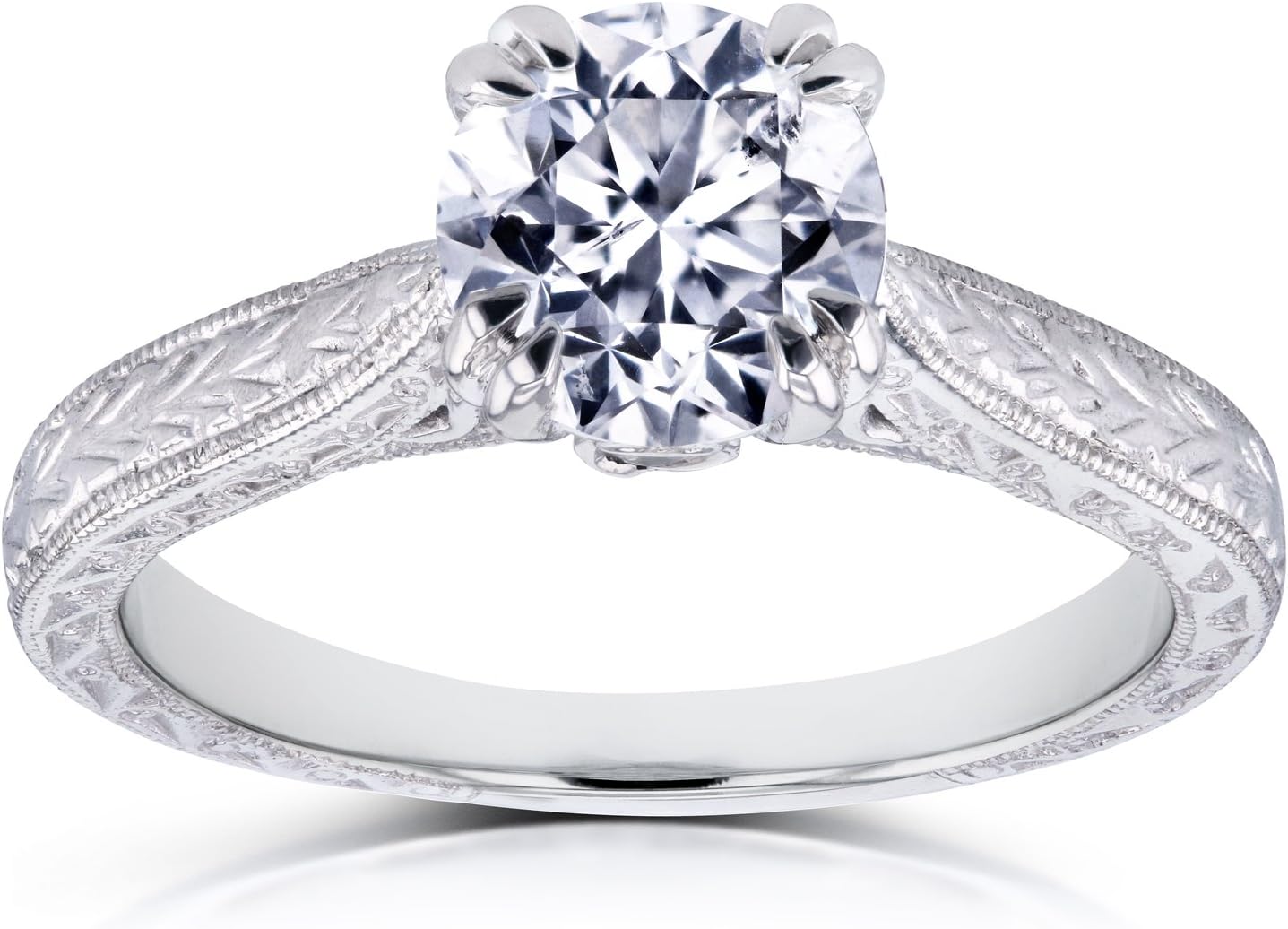Kobelli Diamond Antique Style Engravings Engagement Ring 1 CTW in 14k White Gold