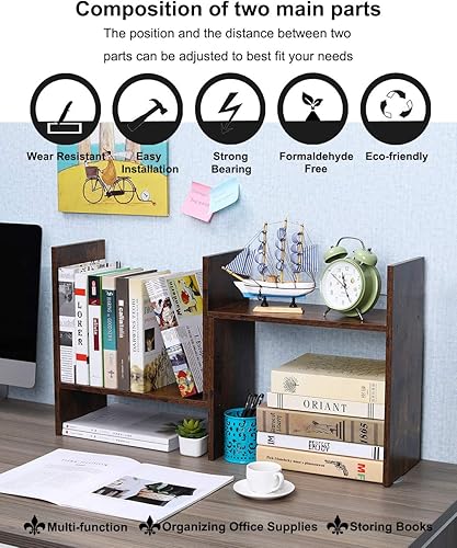 Vista 75 de PAG - Estantería de escritorio, librero ajustable para encimera, organizador de escritorio de madera para suministros de oficina, estante de Negro