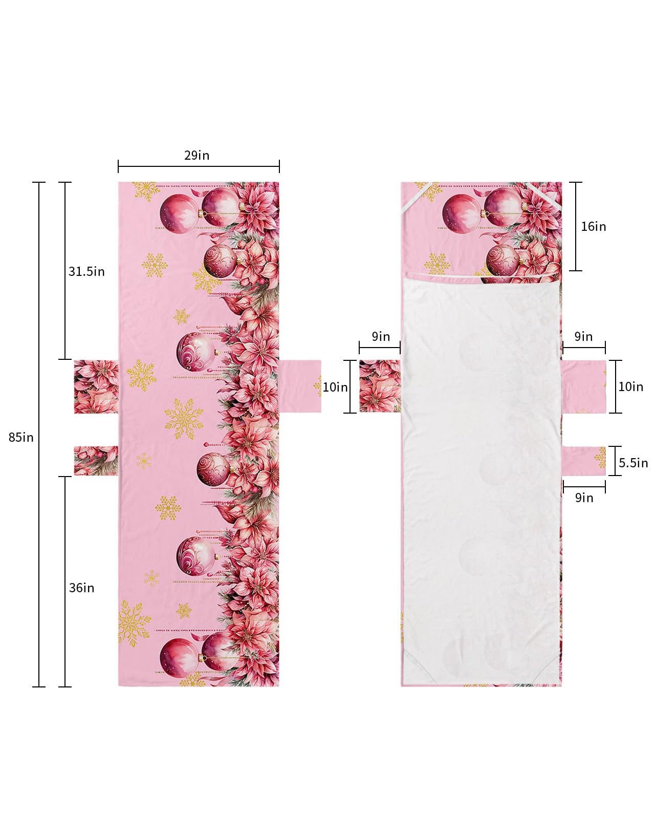 Pink Christmas Balls Beach Lounge Chair Towel Cover, Soft Chaise Lounge Towel with Side Pockets Patio Pool Chairs Cover for Beach/Pool Sunbathing 29x85 Xmas Poinsettia Yellow Snowflake