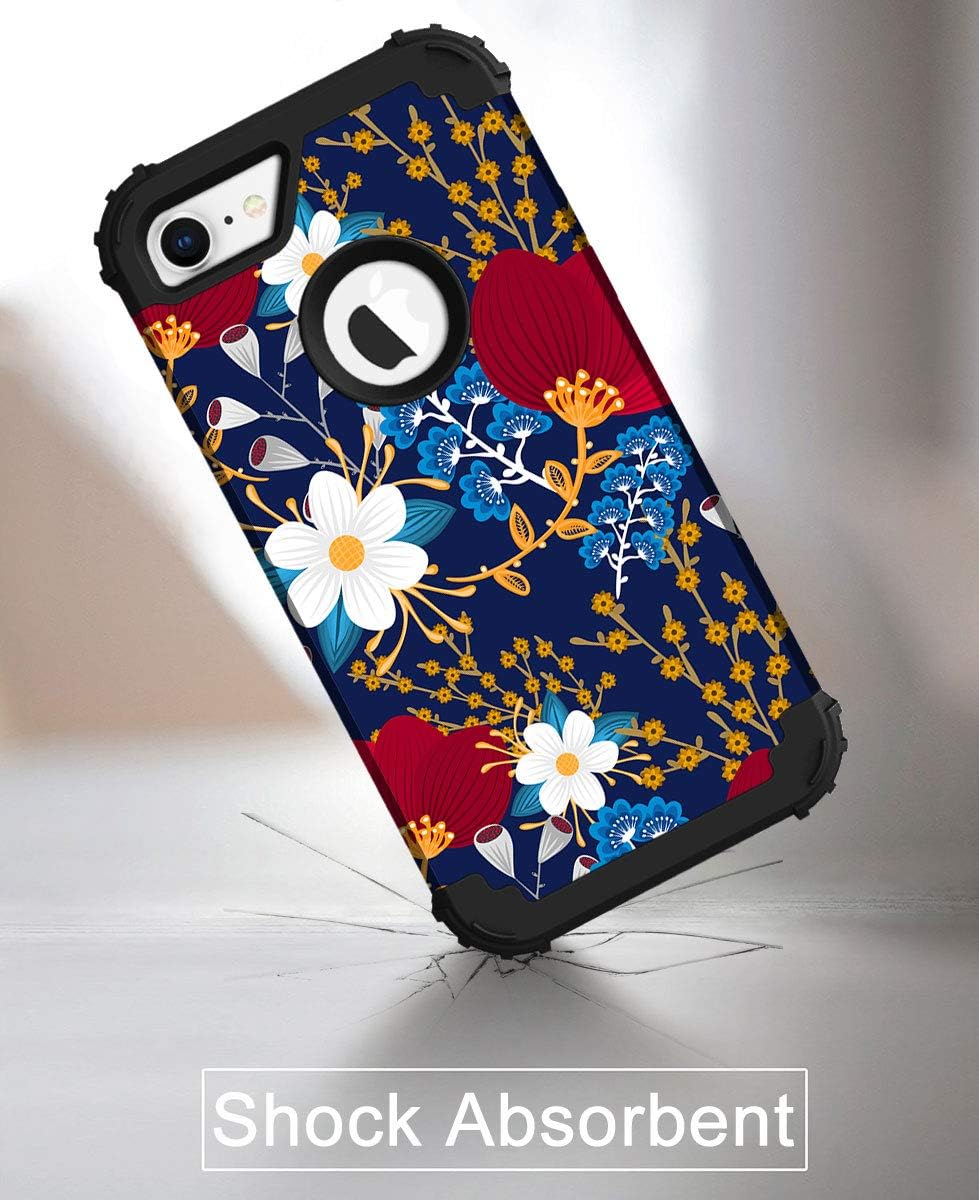 Hocase iPhone 8 Case iPhone 7 Case, Shockproof Protection Heavy Duty Hard Plastic+Silicone Rubber Bumper Full Body Protective Case for iPhone 8, iPhone 7 (4.7-Inch Display) - Creative Flowers