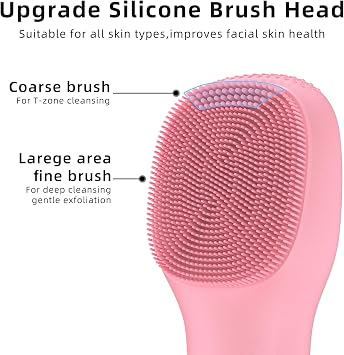 Facial Cleansing Brush Soft Exfoliating Face Wash Brush Pore Deep Cleansing Face Skincare Tool for Massaging Makeup Removal (Pink)