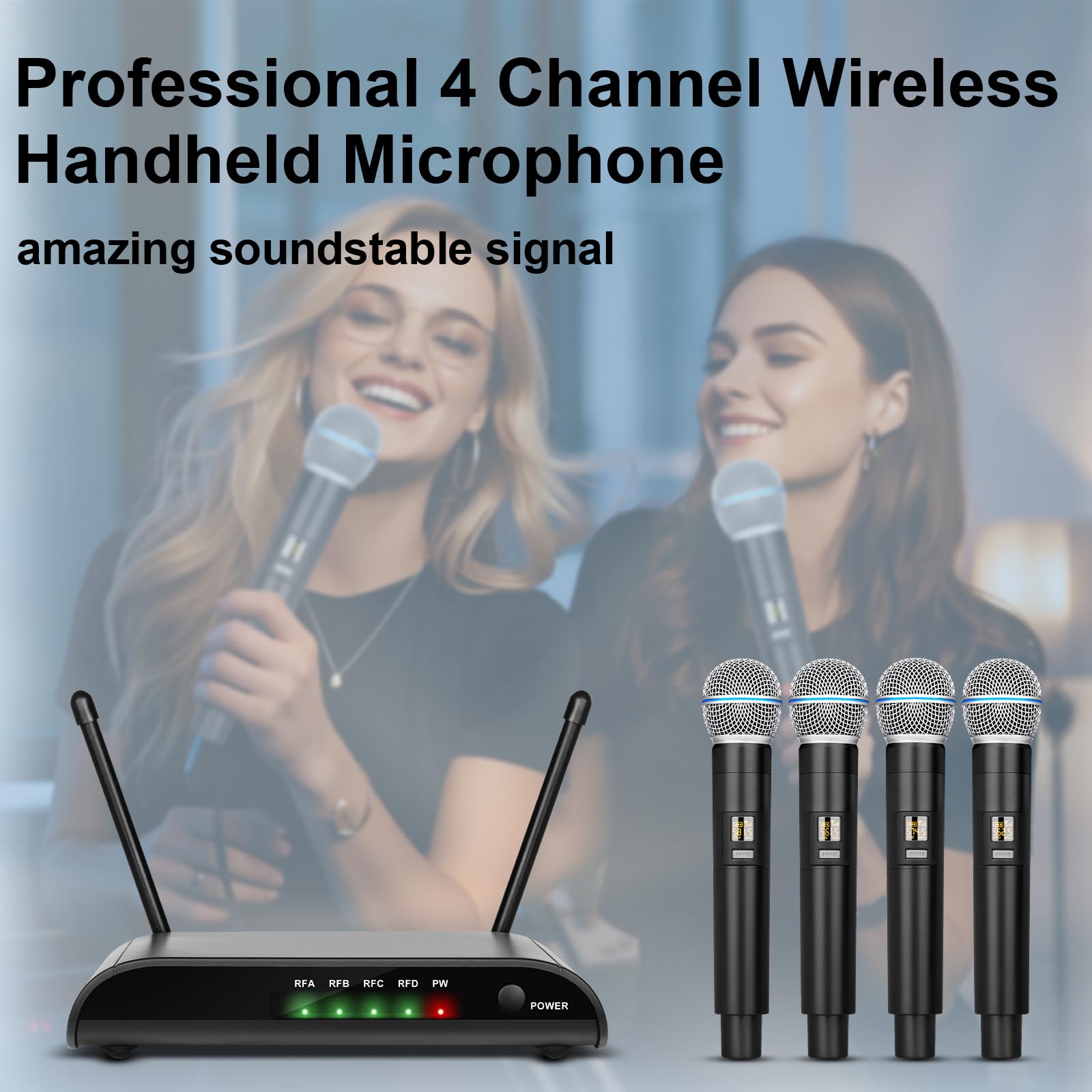 Micrófonos inalámbricos de karaoke Depusheng R4-Pro, sistema profesional de micrófono de mano de 4 canales, micrófono metálico dinámico para karaoke, iglesias, karaoke en casa, reuniones, fiestas, DJ,