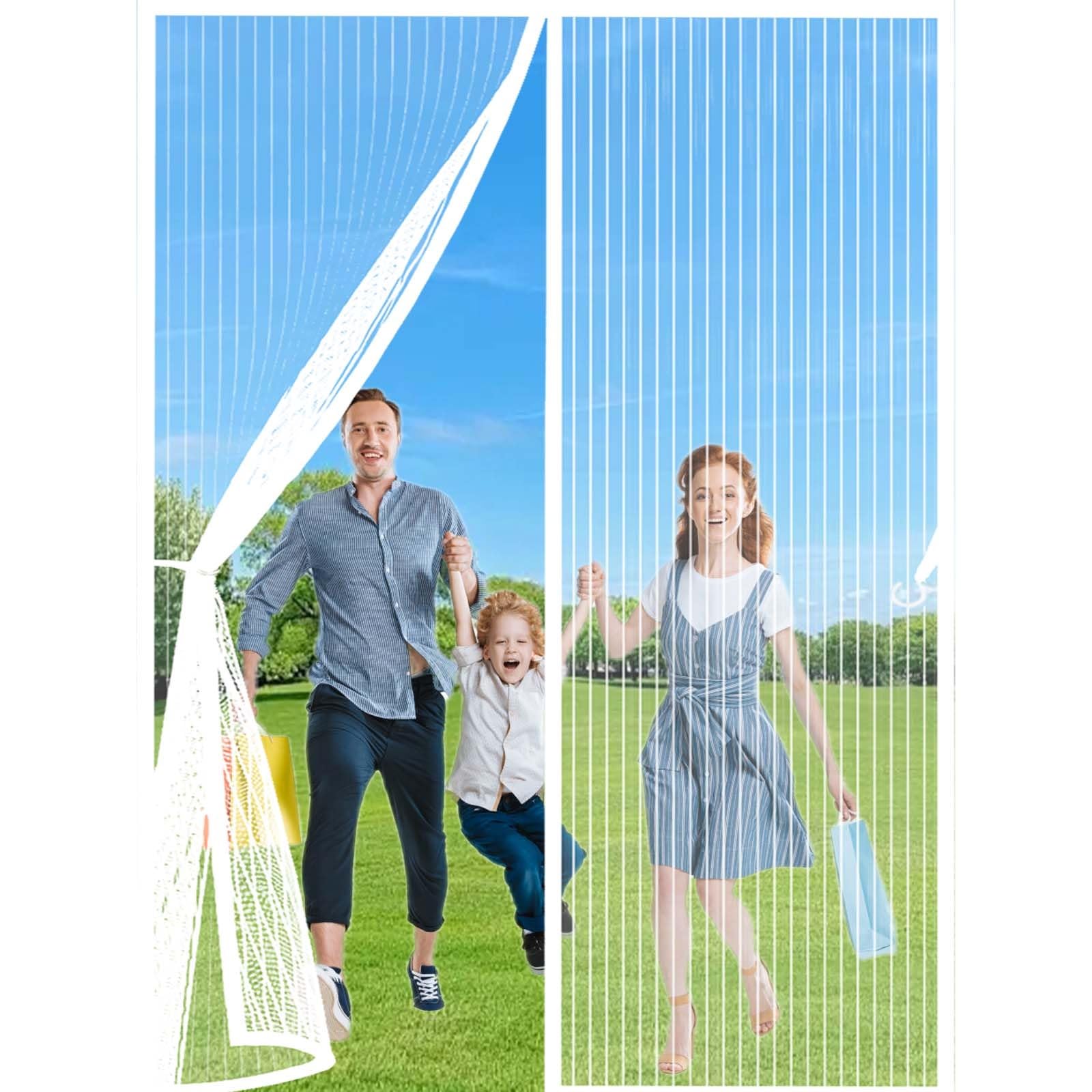Fly Insect Screen Door 100x210cm(WidthxHigh) Durable, Keeps Bugs Out, Kid and Pet Friendly Magnet Fly Screen Door Insect Protection Lets Fresh Air in, Hundreds of Sizes, White
