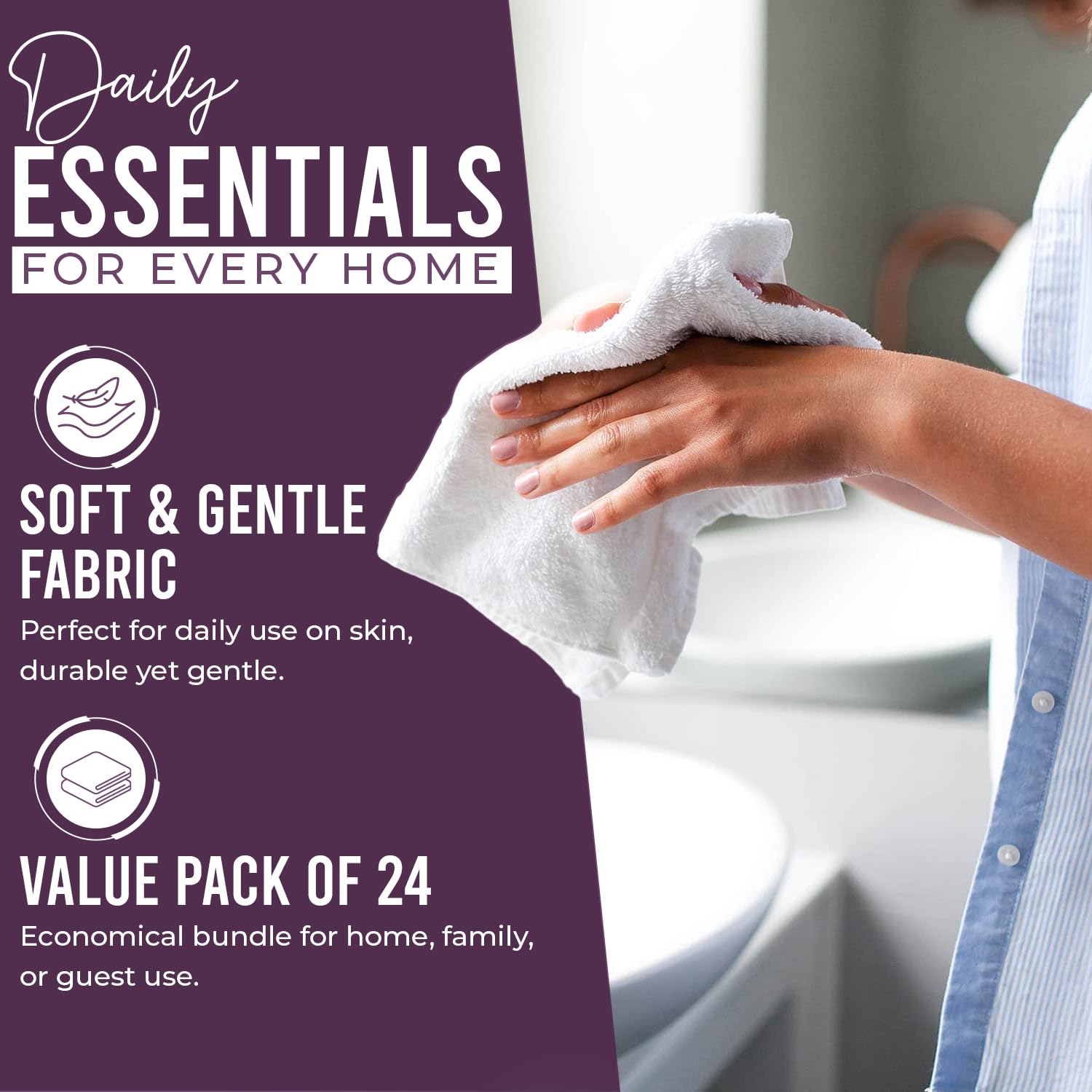 Dan River Lot de 24 débarbouillettes 100% Coton de qualité supérieure pour Le Visage et Le Corps – Séchage Rapide – pour Salle de Bain, Les Mains, la Cuisine et Le Nettoyage – 30,5 x 30,5 cm – 400 g