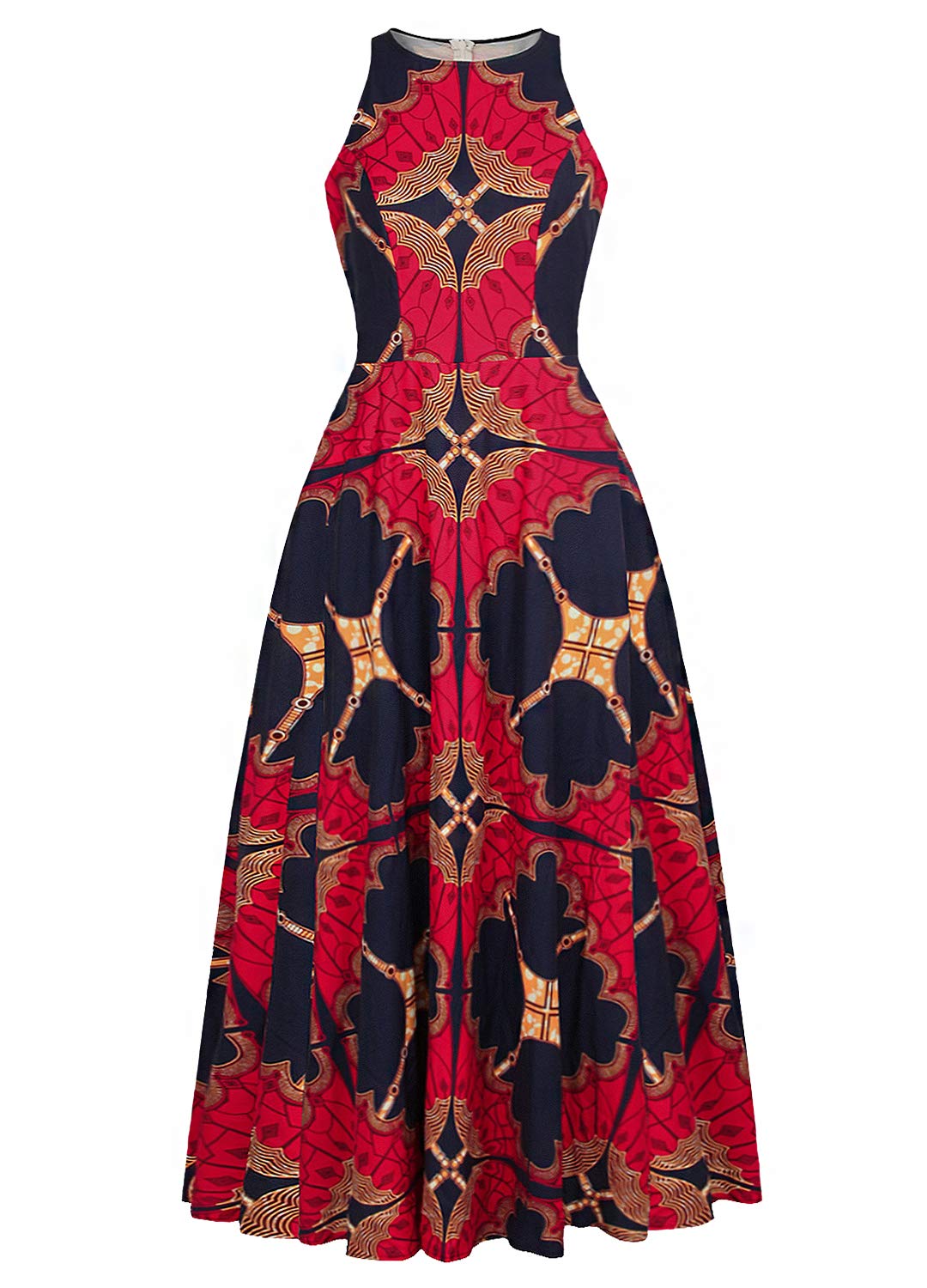 Liliam Women's African Print Dress Dashiki Floral Print High Waist Party Cocktail Maxi Dress