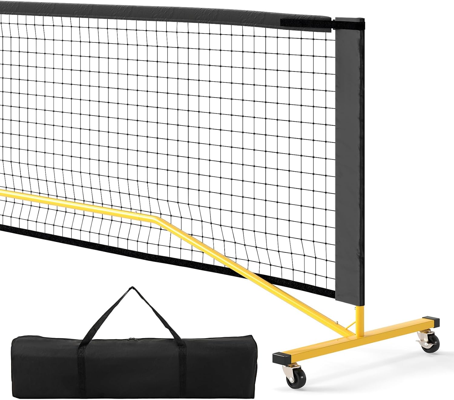 GYMAX Pickleball Net, 22FT Portable Pickle Ball Net for Driveway with Carry Bag & Lockable Wheels, Easy Set up Regulation Size Pickleball System for Outdoor Backyard