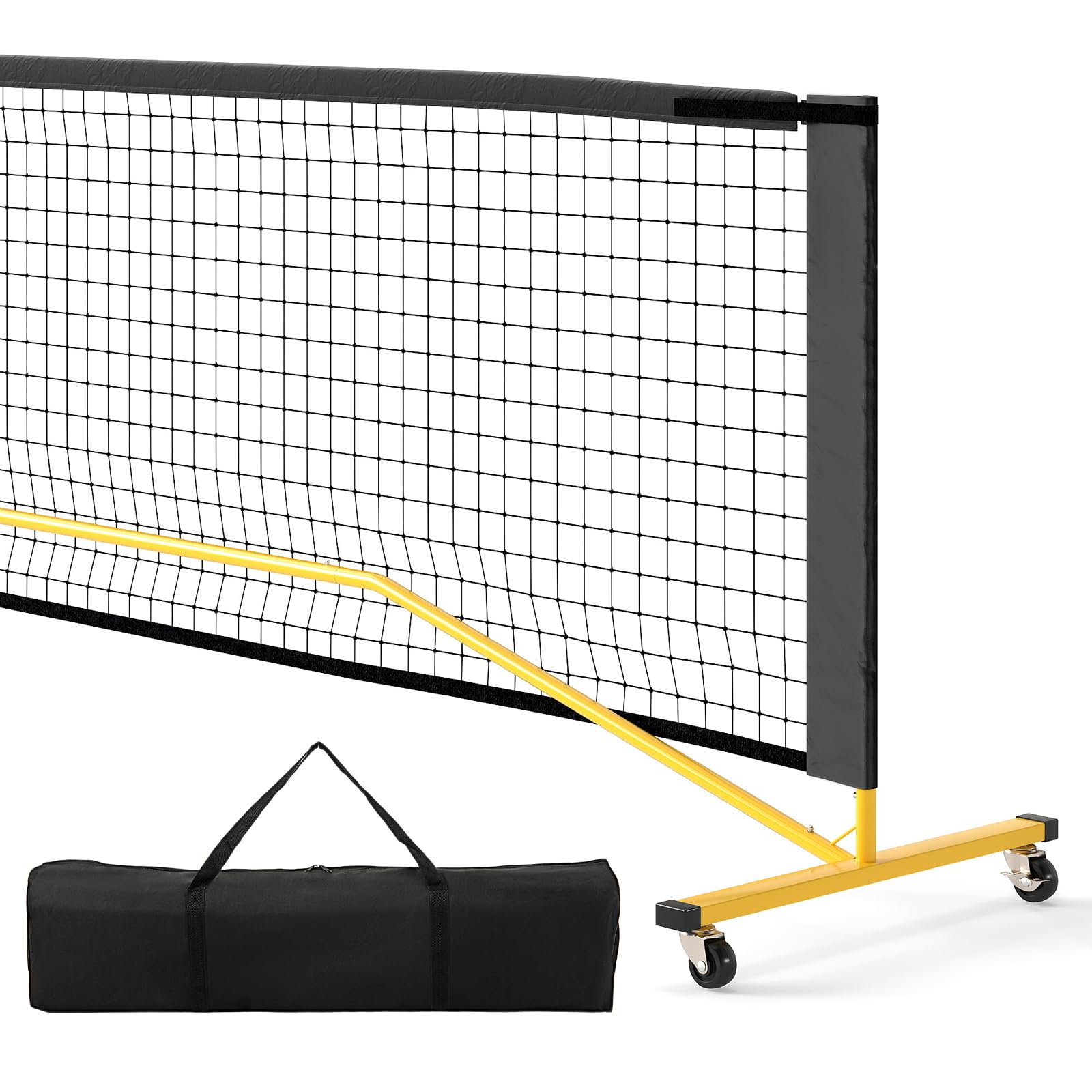 GYMAX Red de Pickleball Portátil 6,75 M, Red de Pickleball Regulatorio con Bolsa de Transporte, Sistema de Red de Pickleball con Red PE sin Nudos de 18 Hilos, Base Metálica para Exterior