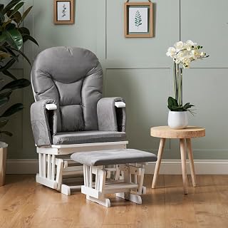 7-Position Reclining Glider Chair with Stool – White, Cushioned Nursing & Feeding Chair, Smooth Glide Motion, Nursery Essential