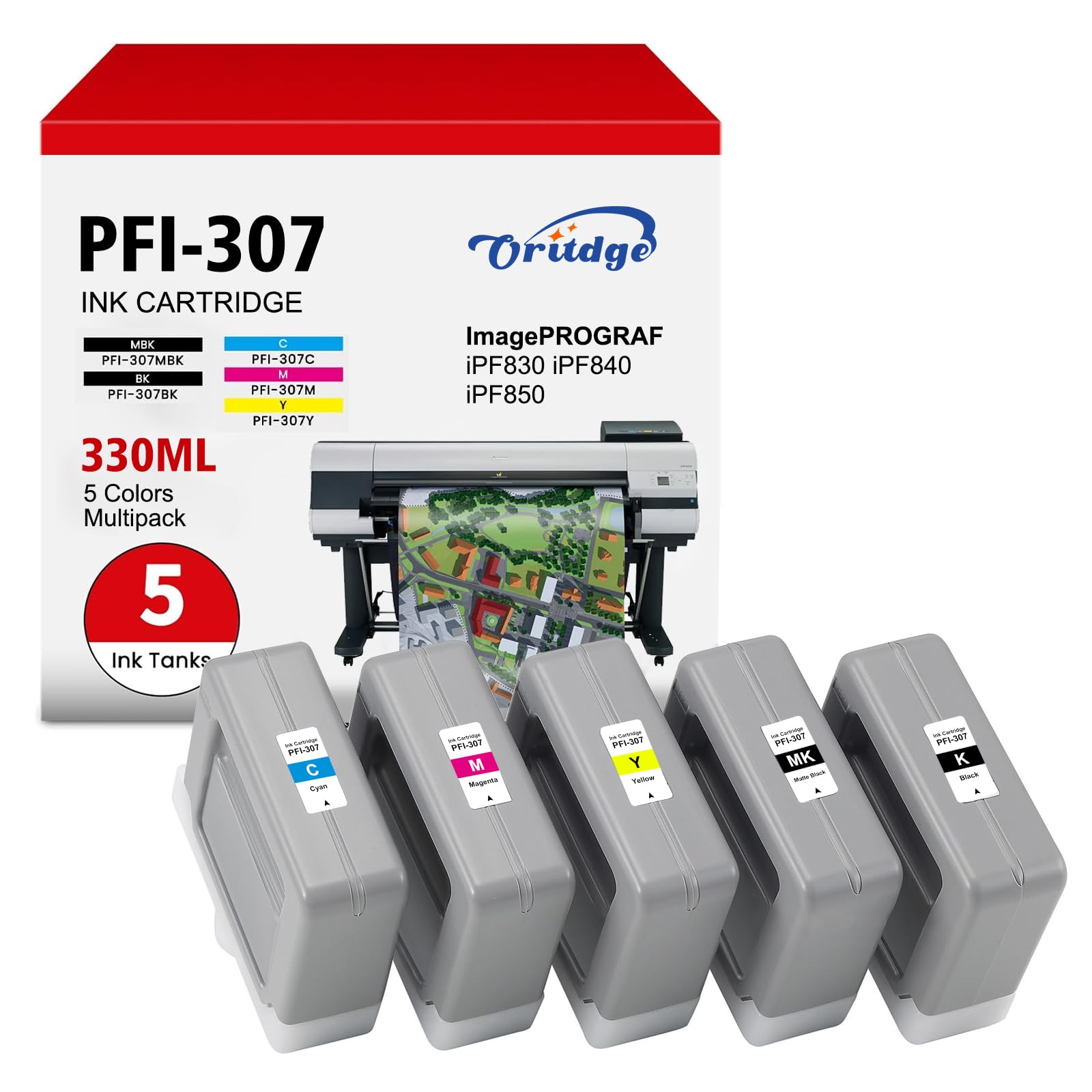 PFI-307 PFI307 PFI 307 Cartucce d'inchiostro rigenerata per Canon PFI-307MBK PFI-307BK PFI-307C PFI-307M PFI-307Y Cartuccia Sostituzione per Canon imagePROGRAF iPF830, iPF840, iPF850