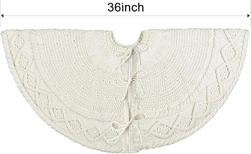 Miniatura 2 de LimBridge Falda de árbol de Navidad de punto 36 pulgadas de falda de árbol blanco crema, borde de diamante trenzado grueso rústico decoraciones de