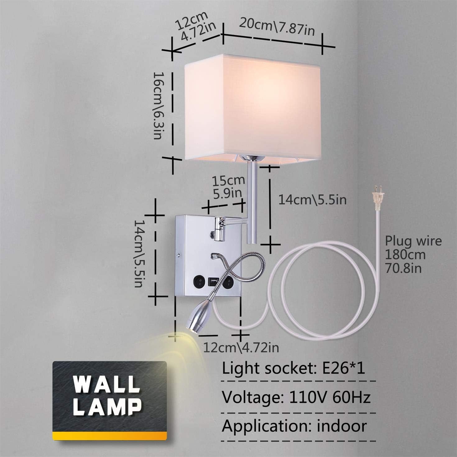 Authentic Crazy Deals SUNVP Bedside Wall Lamp Swing Arm Wall Light Plug in Cord Reading Wall Sconces with USB Charging Port 2 Lights 2 Switches LED Spotlight 3W 3000K and E26 Holder for Bedroom,Living Room
