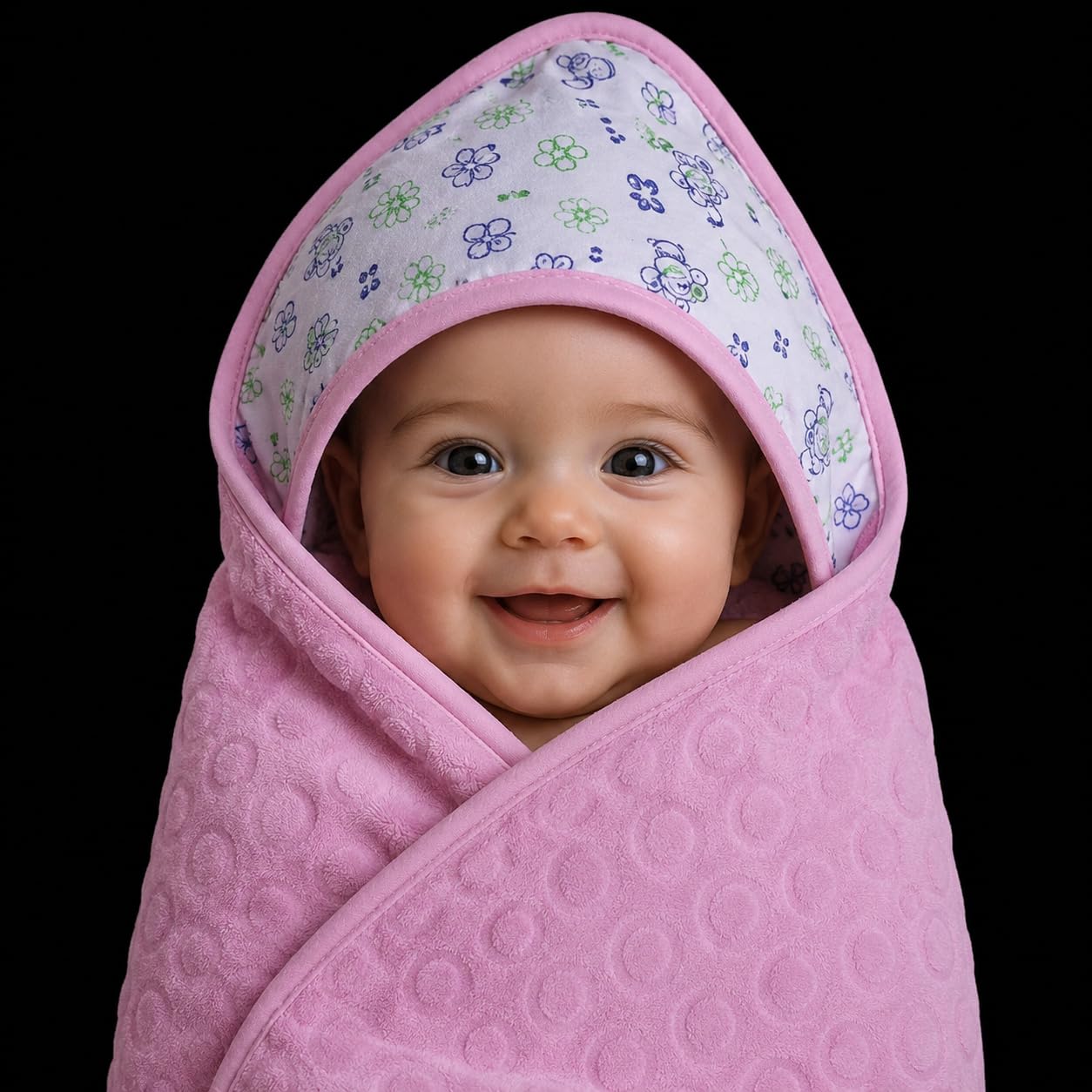 Baby Bath Towel Pink with Floral Hood | Hooded Design, Soft & Absorbent-image-25