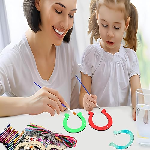 Miniatura 5 de 16 carillones de viento de madera de herradura para bricolaje con campanillas de viento, tubo, cincha, cepillo, calcomanías de diamante, para