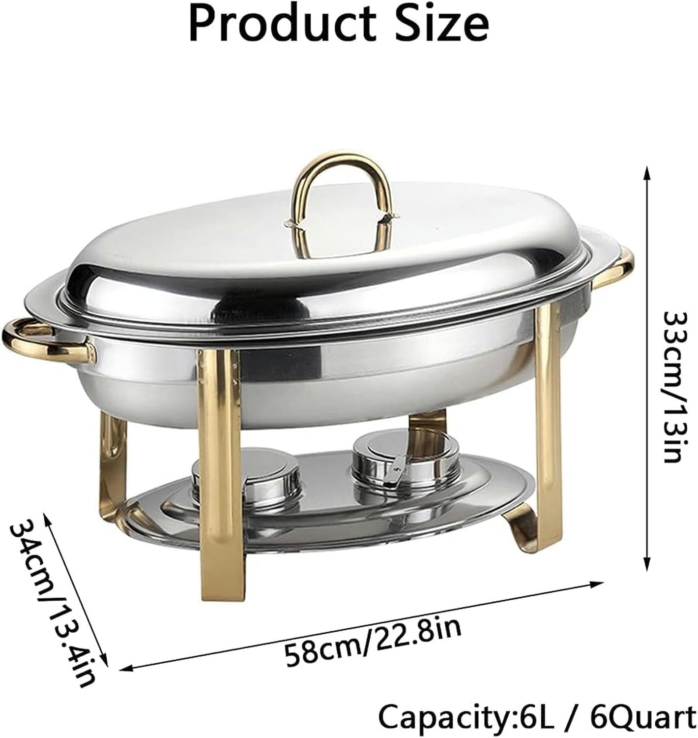 201 Liter Stainless Steel Oval Hotpot Full-Size Buffet Heating Plate with Food Tray Water Tray Frame Lid and Fuel Grille,