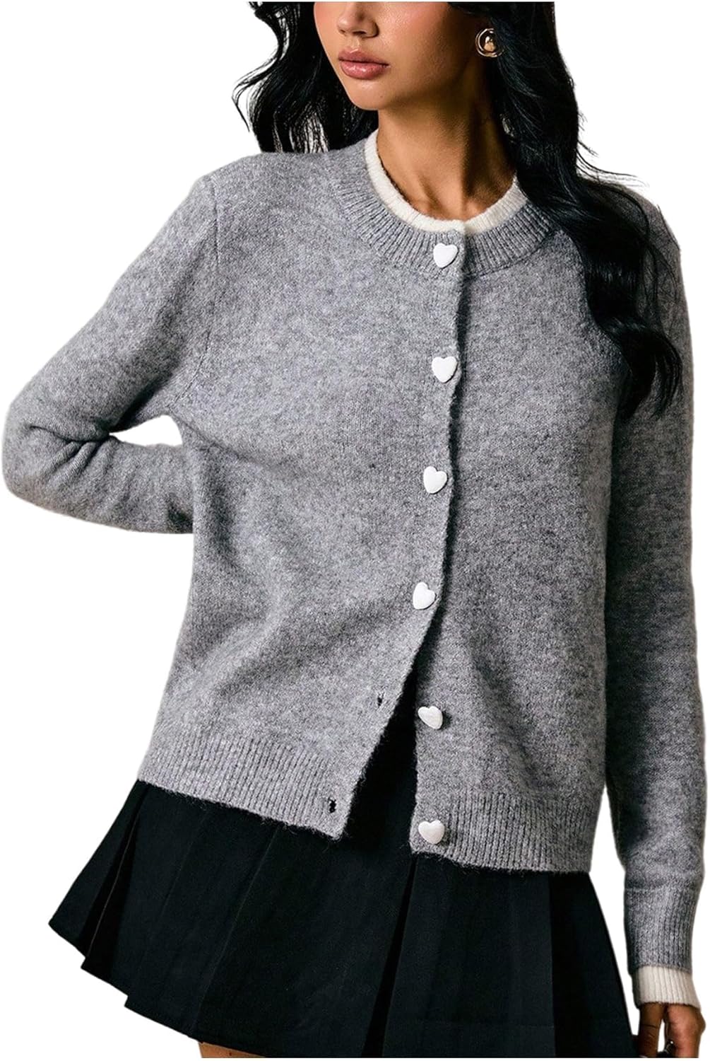 MakeMeChic Women's Button Down Lightweight Cardigan Ribbed Knit Long Sleeve Crew Neck Sweater - Image 2