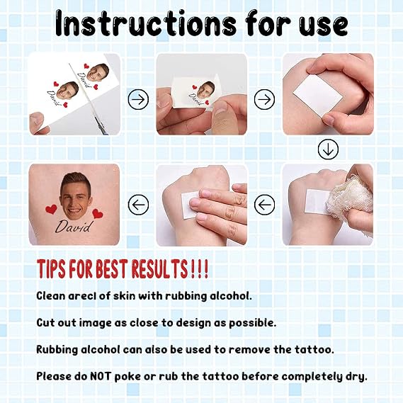 Personalized Temporary Tattoos, Custom Any Photo Tattoos for Birthday Wedding Bachelorette Party, 1 Set of 15 Pieces Customized Tattoos Temporary