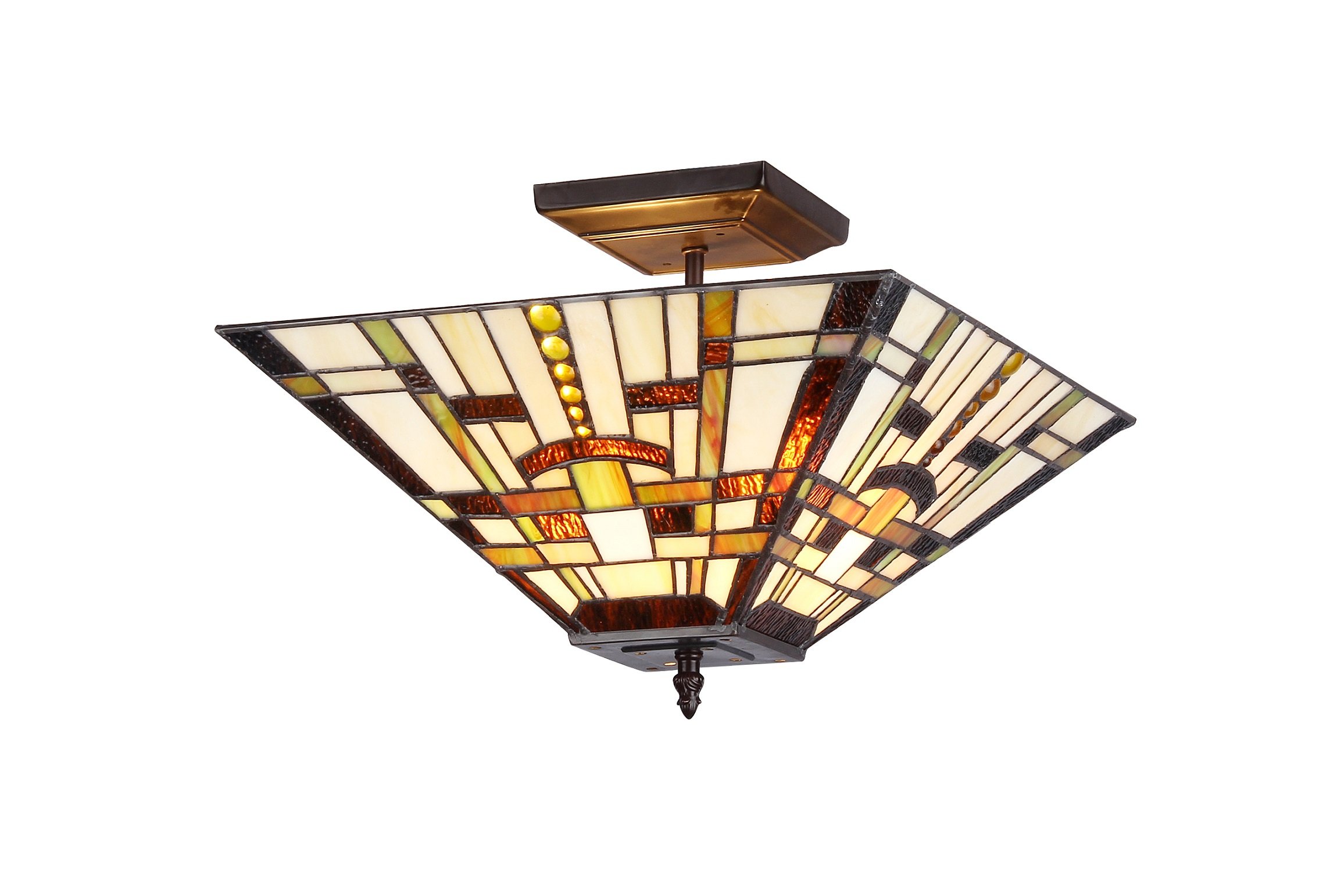 Chloe Lighting CH33290MS14-UF2 Farley 2-Light Tiffany Style Mission Semi Flush Ceiling Fixture with Shade, 10.6 x 14 x 14", Bronze