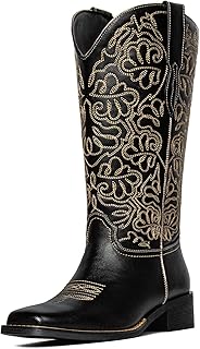 Western Cowboy Boots for Women Knee High Cowgirl Boots with Classic Embroidered, Pointed Toe Chunky Heel Fashion Retro Classic Pull On Tall Boot Women Fall Winter