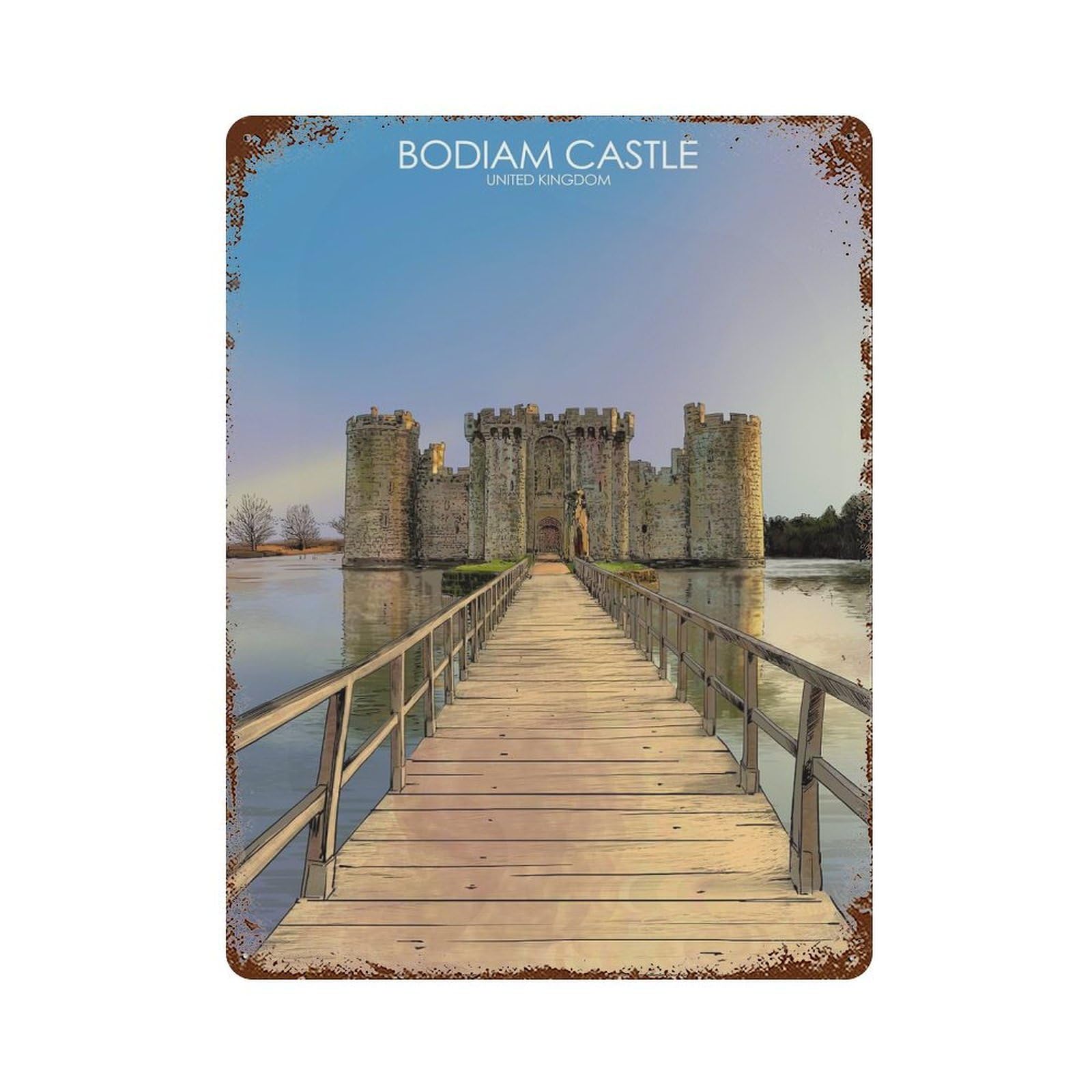 Retro Metal Sign with Bodiam Castle in The UK Design 15.7"x11.8", for Shed, Workshop And Garage Wall Decor, Industrial Home Decor