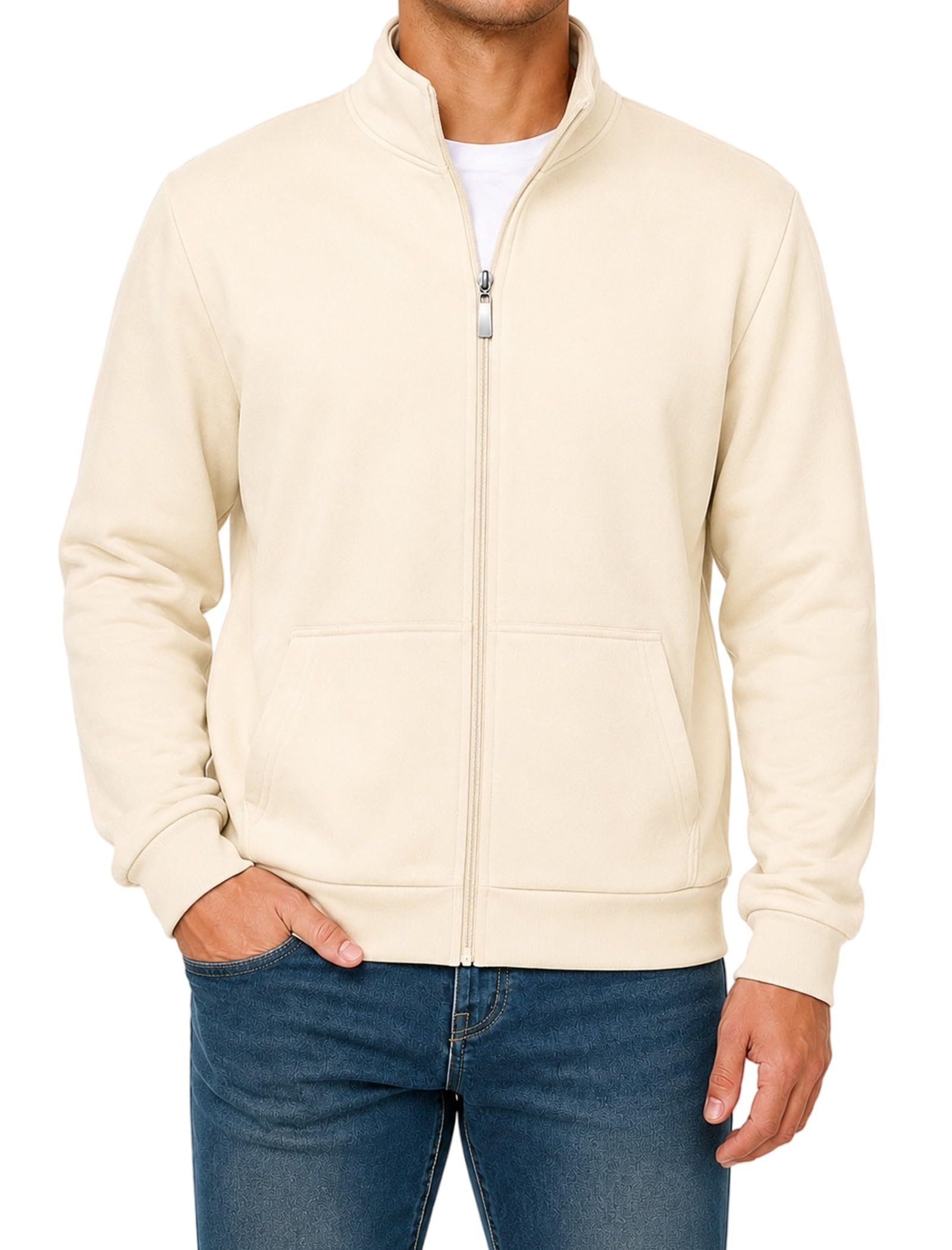 Asrlivp Men's Zip Up Sweatshirt Full Zip Fleece Jacket No Hood | Soft Fleece, Lightweight Jacket, Full Zip, No Hood, Ribbed Cuffs and Hem, Casual Athletic Layer, Fall Winter Outwear