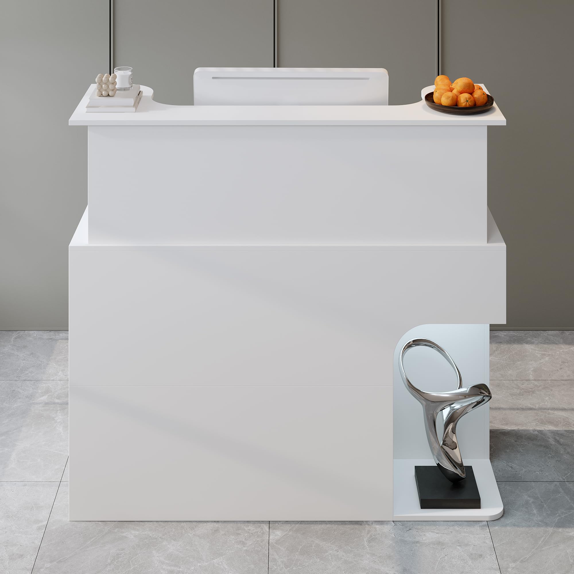Moderner Empfangstresen mit LED-Beleuchtung, 120×110×50 cm – Rezeptionstheke mit abschließbaren Schubladen, großem Stauraum & Arbeitsfläche – Empfangstisch für Studio, Büro, Salon