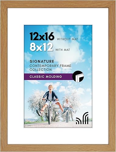 Americanflat - Portarretratos de color roble de 12 x 16pulgadas, para fotos de 8 x 12pulgadas con paspartú y fotos de 12 x 16pulgadas sin paspartú,