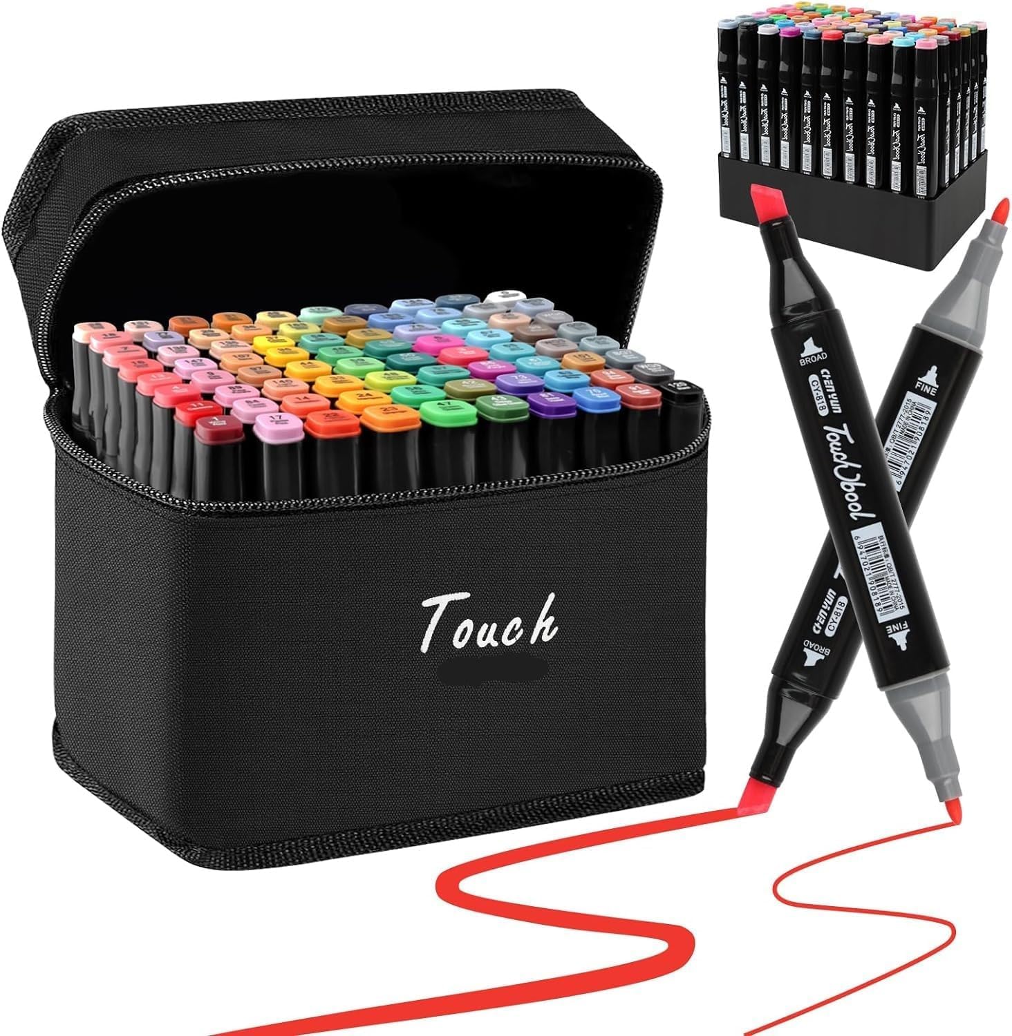 Touch Cool Markers Professional Art Set -Double Ended Blendable Based Ink with Fine and Chisel Tip.for Artists Beginners Adults and Kids (White & black body) Marker Set of (60)