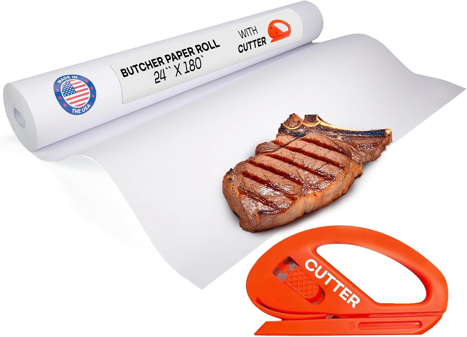 White Butcher Paper 24" x 2160" (180 feet) with Cutter - USA-Made
