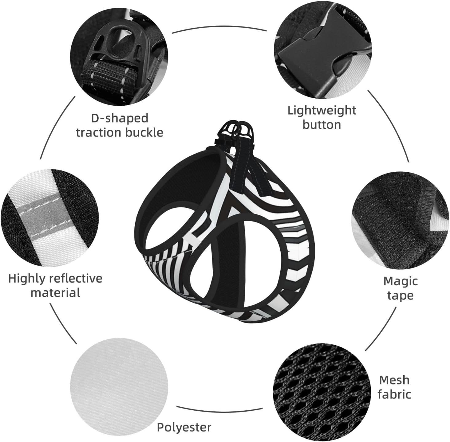 Black and White Striped Room Pet Vest Small Size Dog Harness and Leash Set for Training, Reflective & Adjustable with Accessories Small