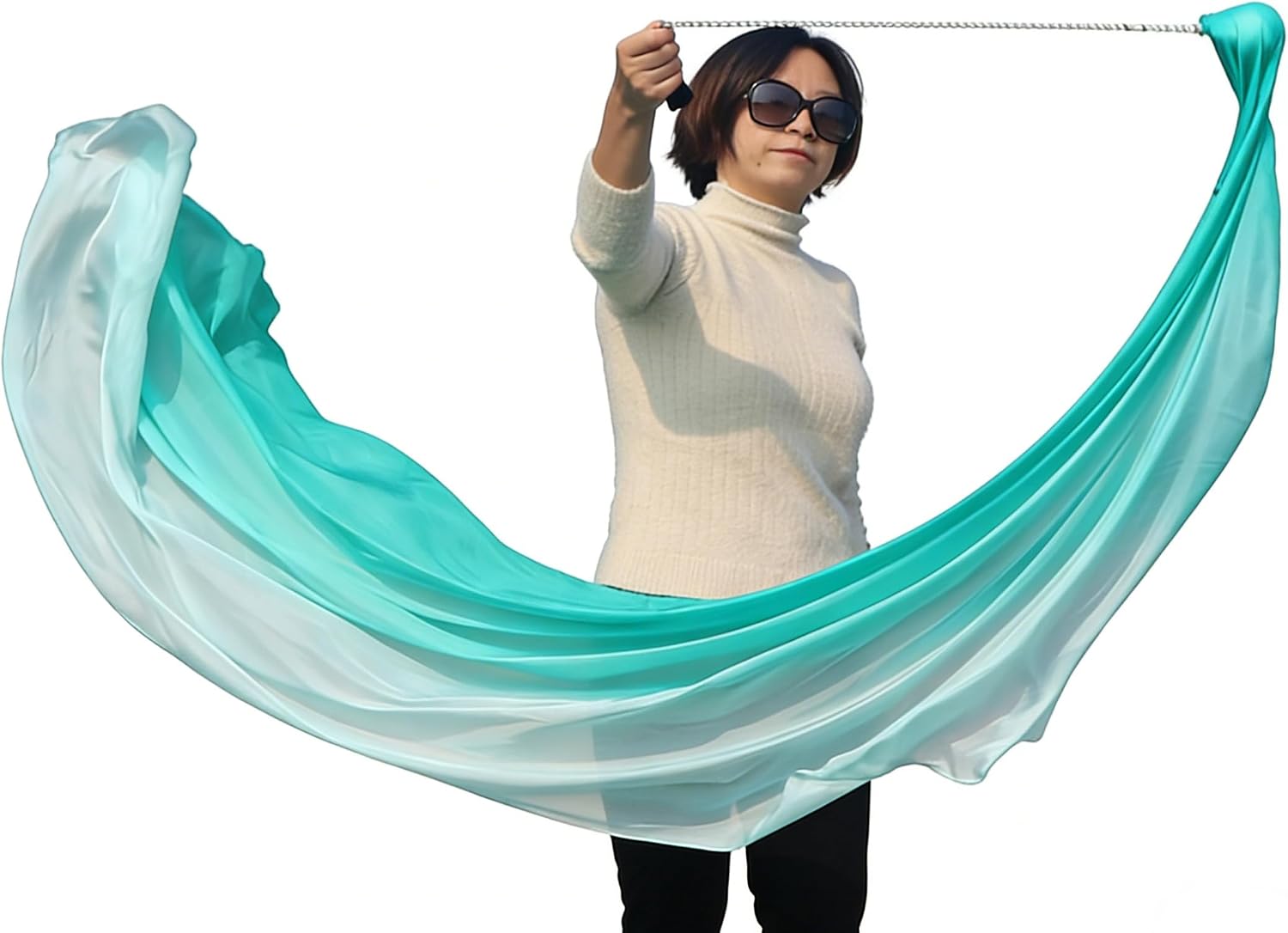 Winged Sirenny Single Piece 70" Play Silk Scarf with Poi Ball, Colorful Silk Flag Ribbon Streamer, Belly Dance Practice VOI