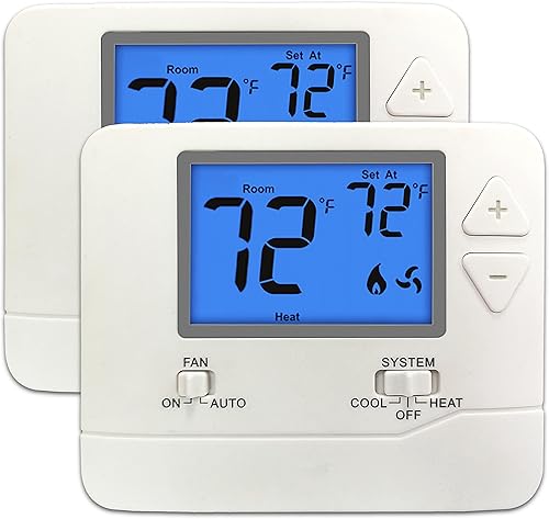 ELECTECK Paquete de 2 termostatos digitales no programables para el hogar, hasta 1 calor1 frío con pantalla de 4.5 pulgadas cuadradas, compatible