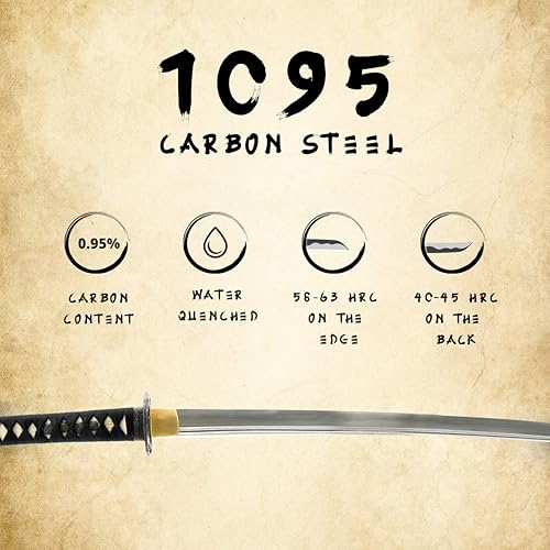 Miniatura 3 de HMS Espada katana samurai japonesa, Tsuba con patrón de bambú, forjada a mano, acero al carbono 1095, templado con arcilla, espiga completa, afilada