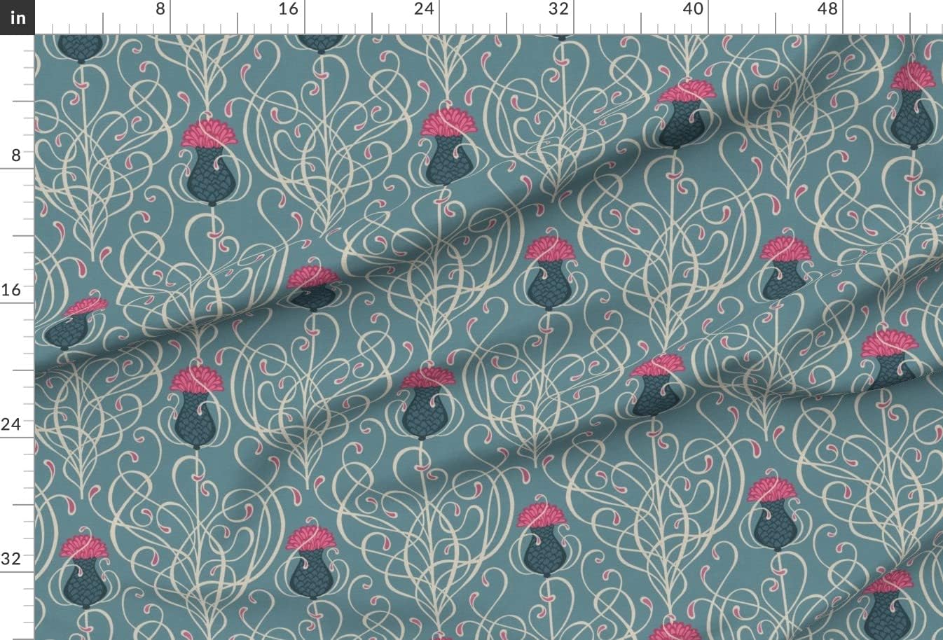 Spoonflower Fabric - Flowers Art Nouveau Thistle Botanical Flora Printed on Minky Fabric by The Yard - Sewing Baby Blankets Quilt Backing Plush